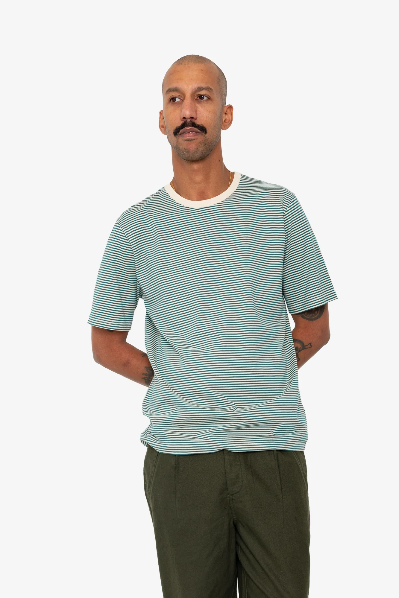 1x1 Striped T-Shirt - Phthalo Green / Ecru - Image 8