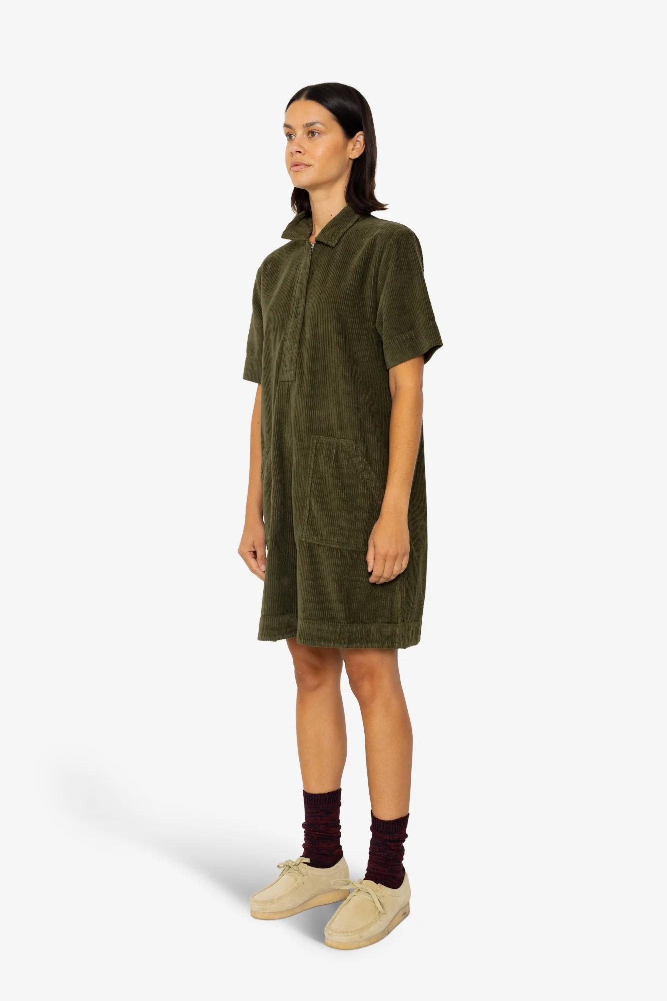 A-Line Zip Dress - Olive Cord - Image 3
