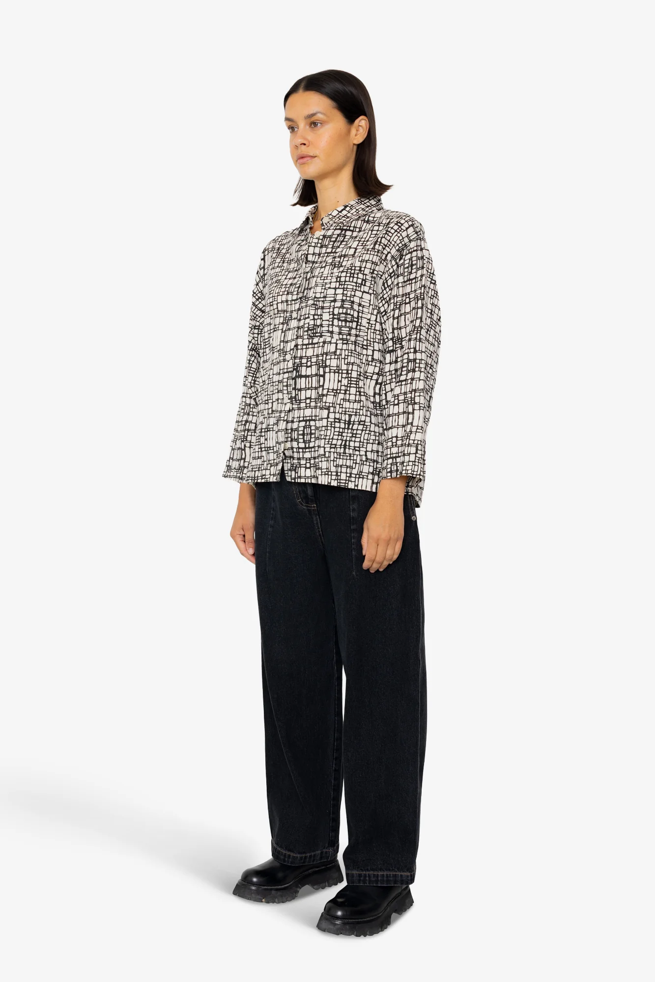 Archive Shirt - Black Ecru Maze Print - Image 3