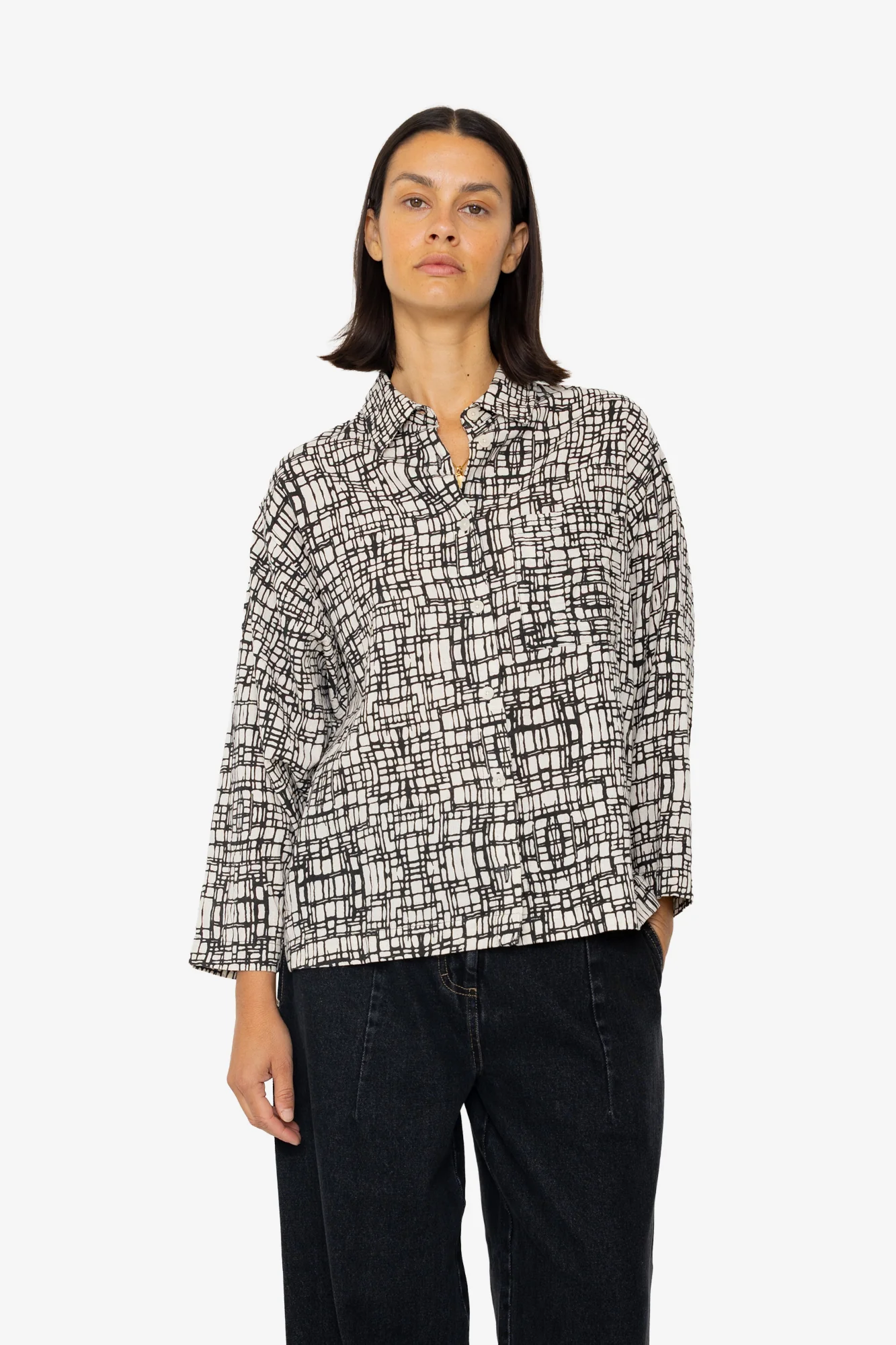 Archive Shirt - Black Ecru Maze Print - Image 6