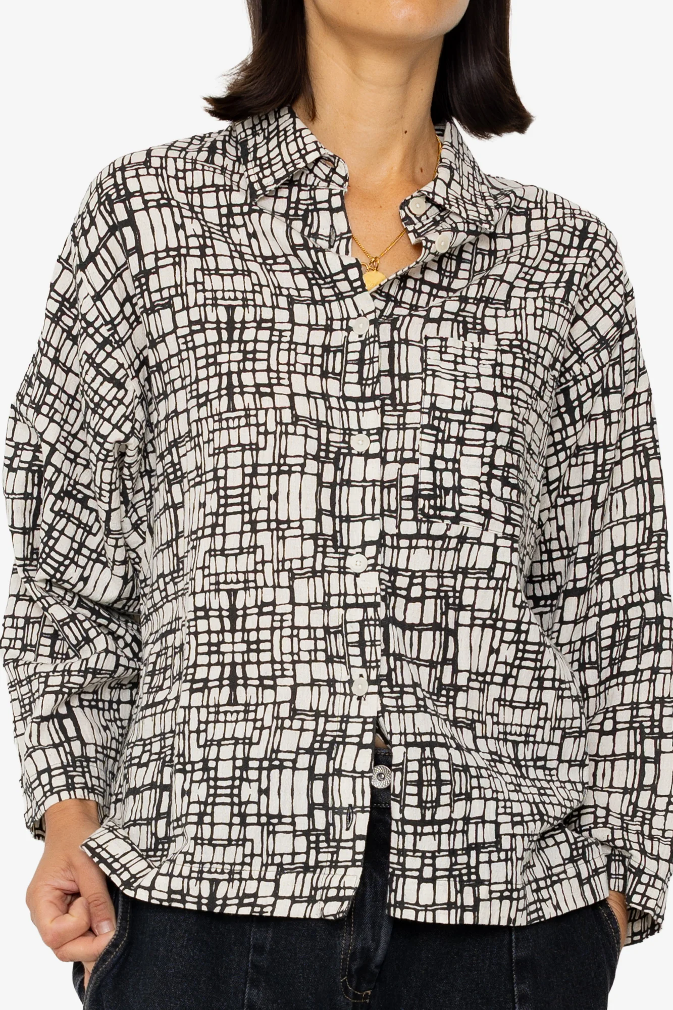 Archive Shirt - Black Ecru Maze Print - Image 7