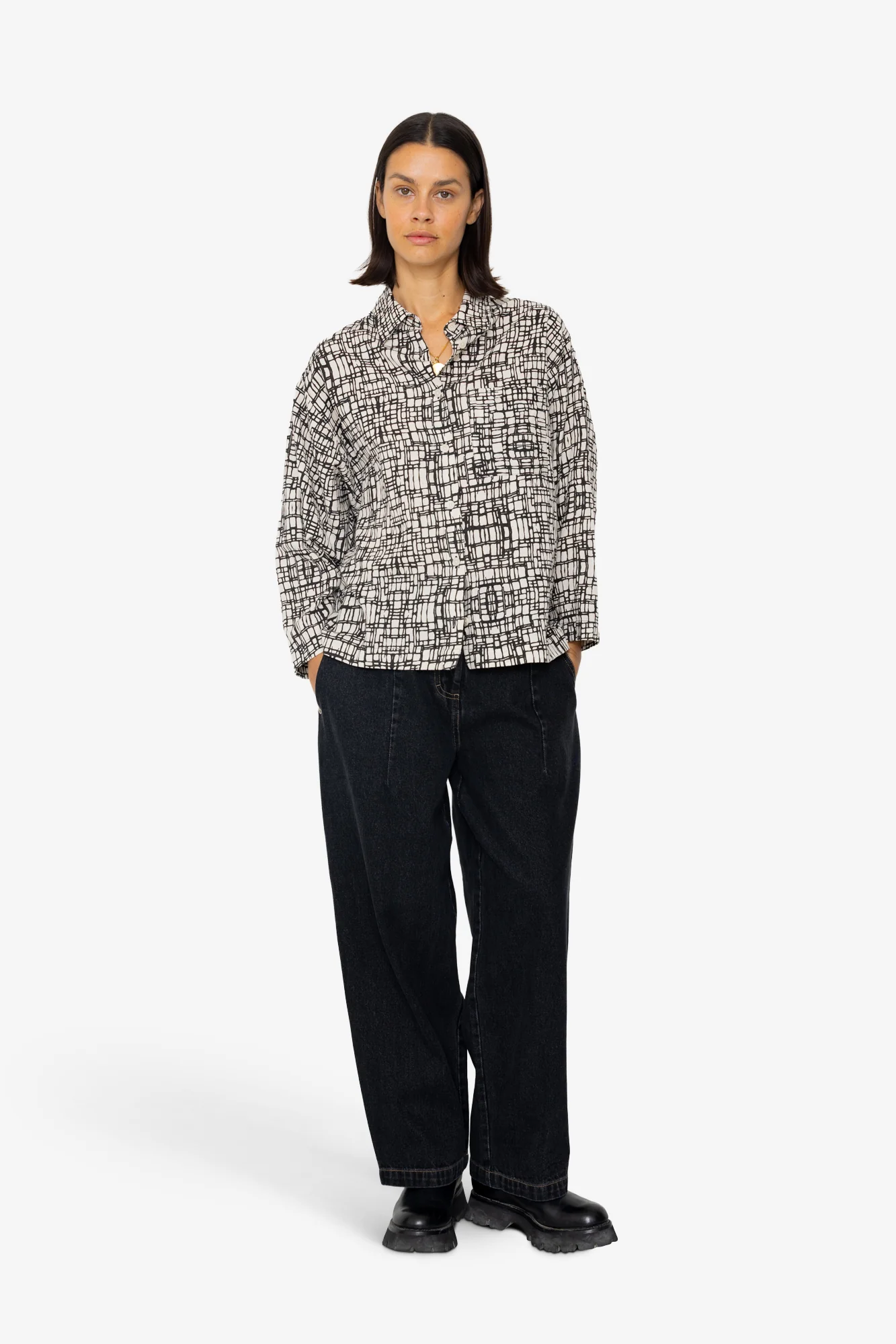 Archive Shirt - Black Ecru Maze Print - Image 8