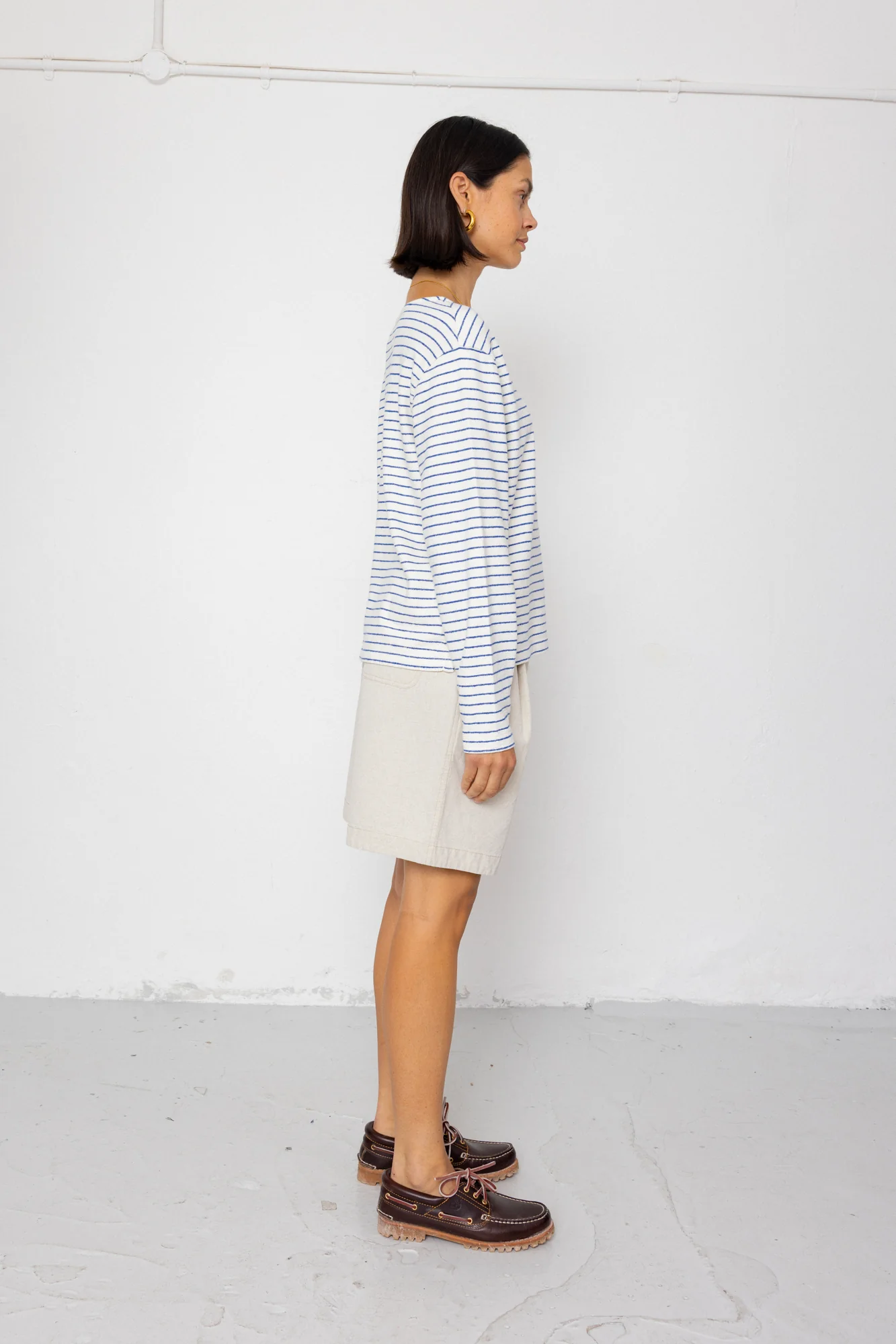Boat Neck T-Shirt - Ecru / Bright Blue - Image 6