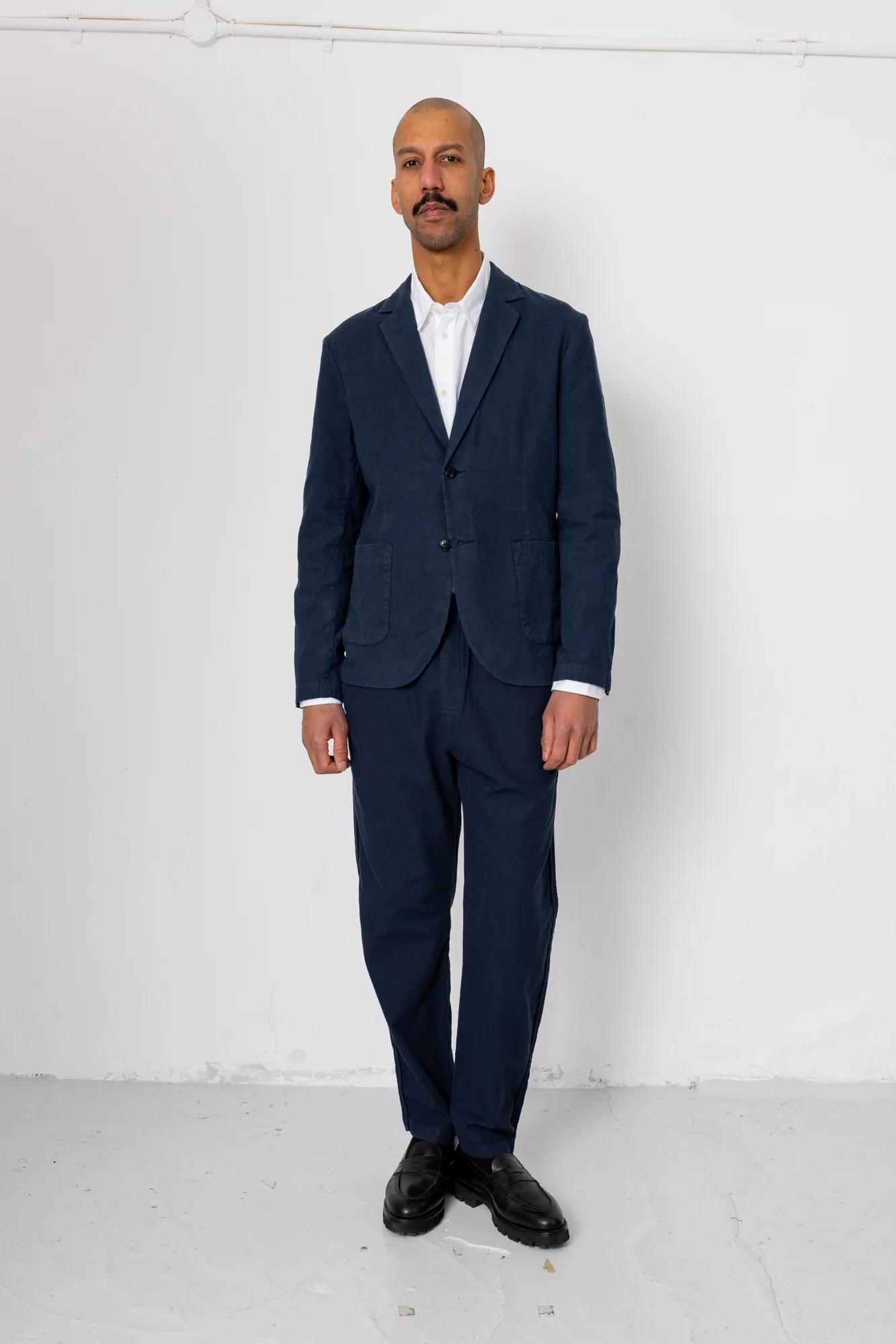 Cotton Linen Blazer - Dark Navy - Image 2