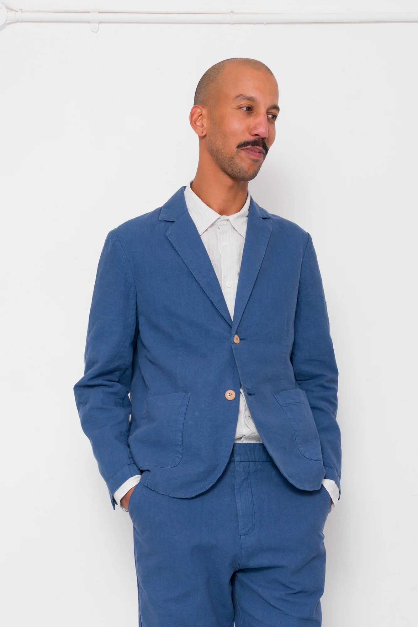 Cotton Linen Blazer - Woad - Image 7