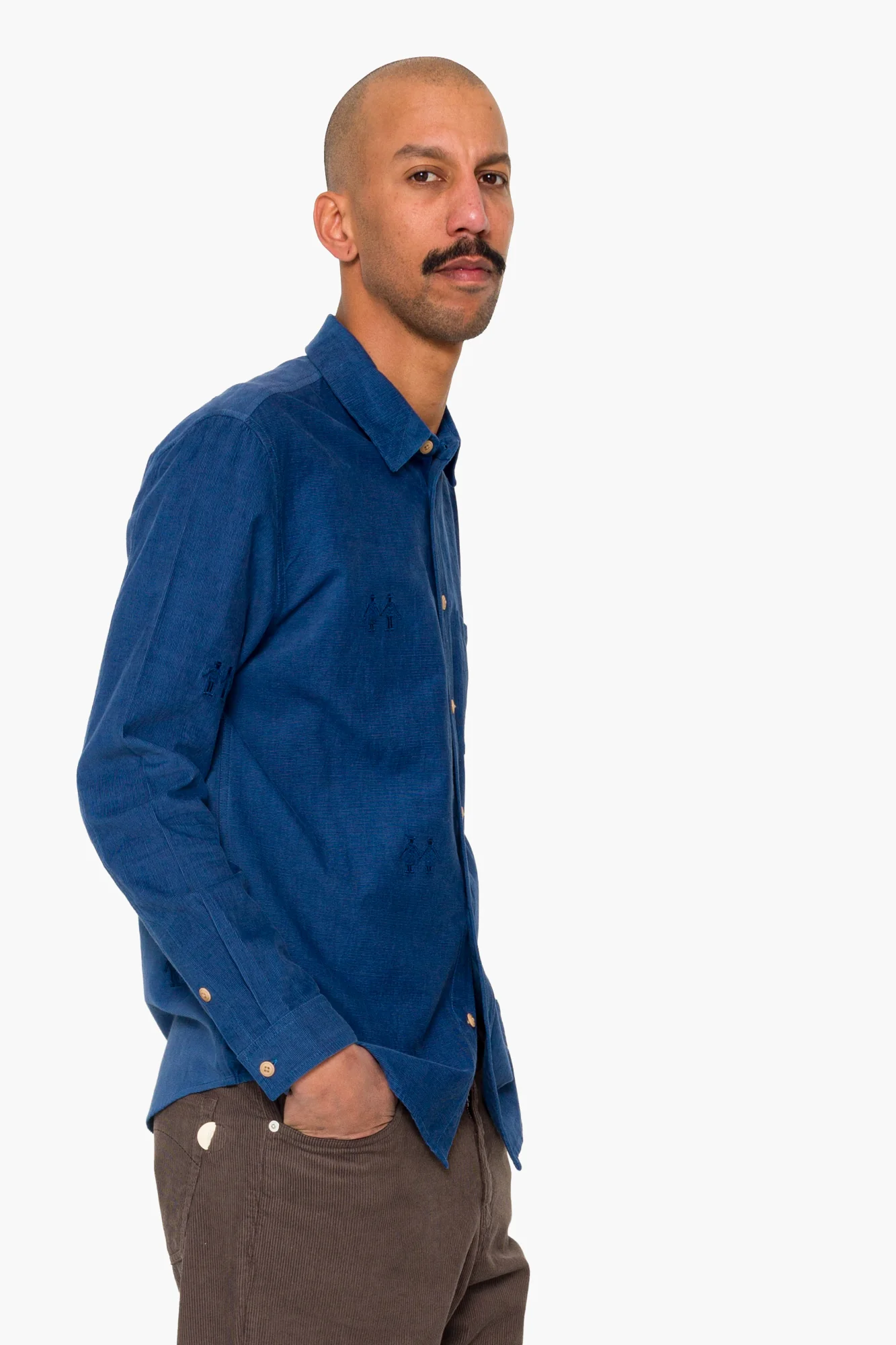 Direction Babycord Shirt - Soft Blue Embroidery - Image 6
