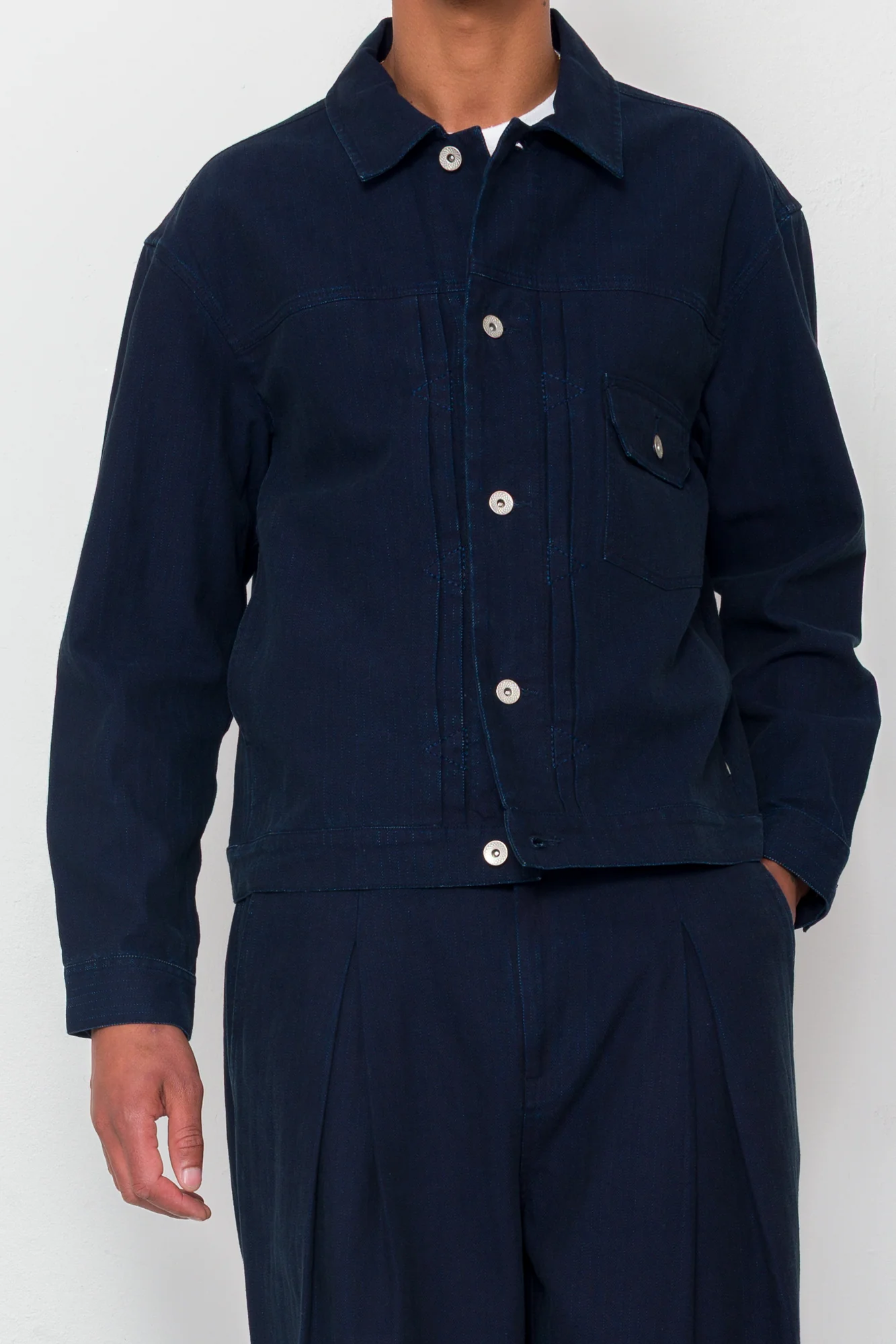 Easy Fit Trouser - Deep Indigo Herringbone - Image 10