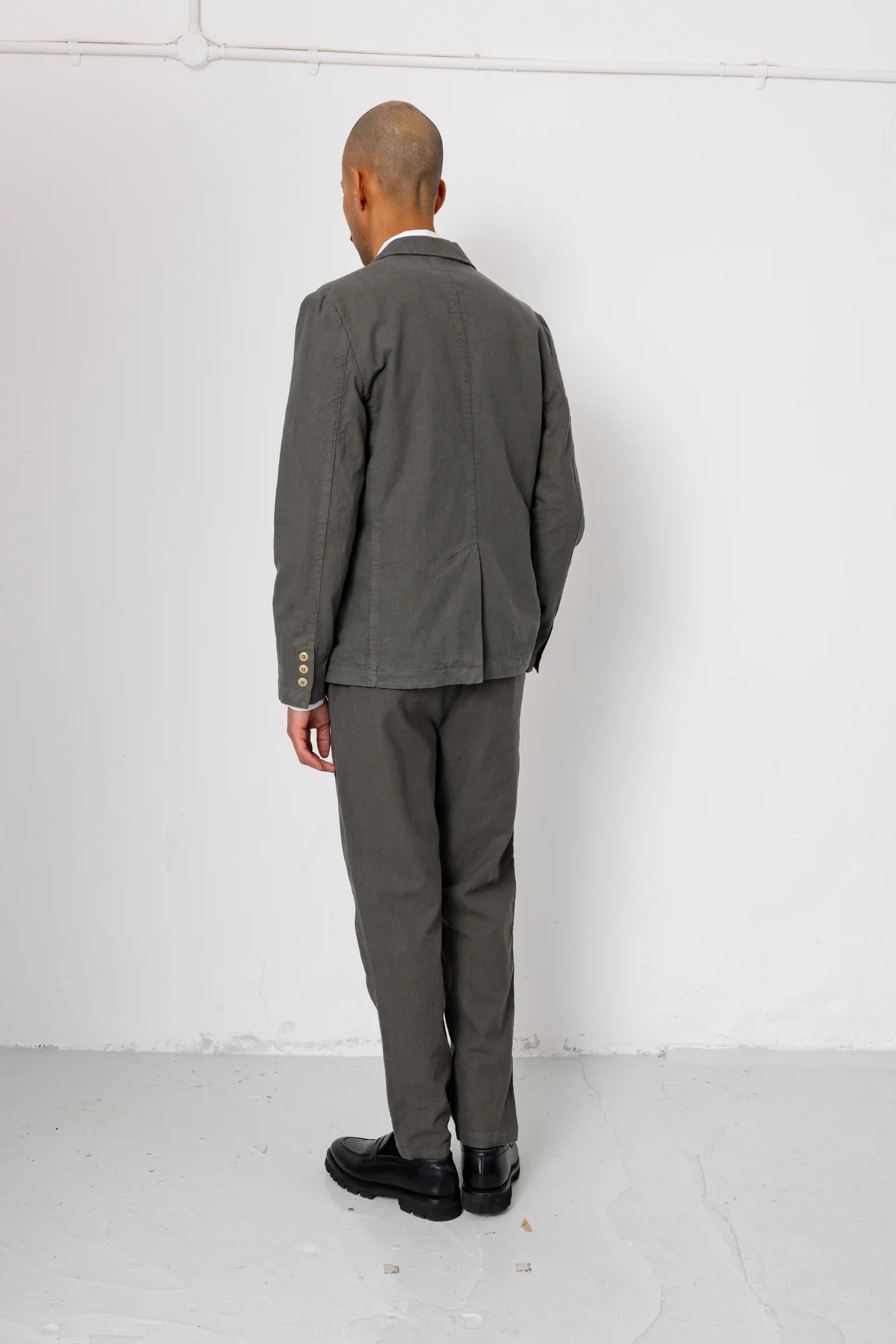 Fixed Waistband Cotton Linen Trouser - Dark Sage - Image 8