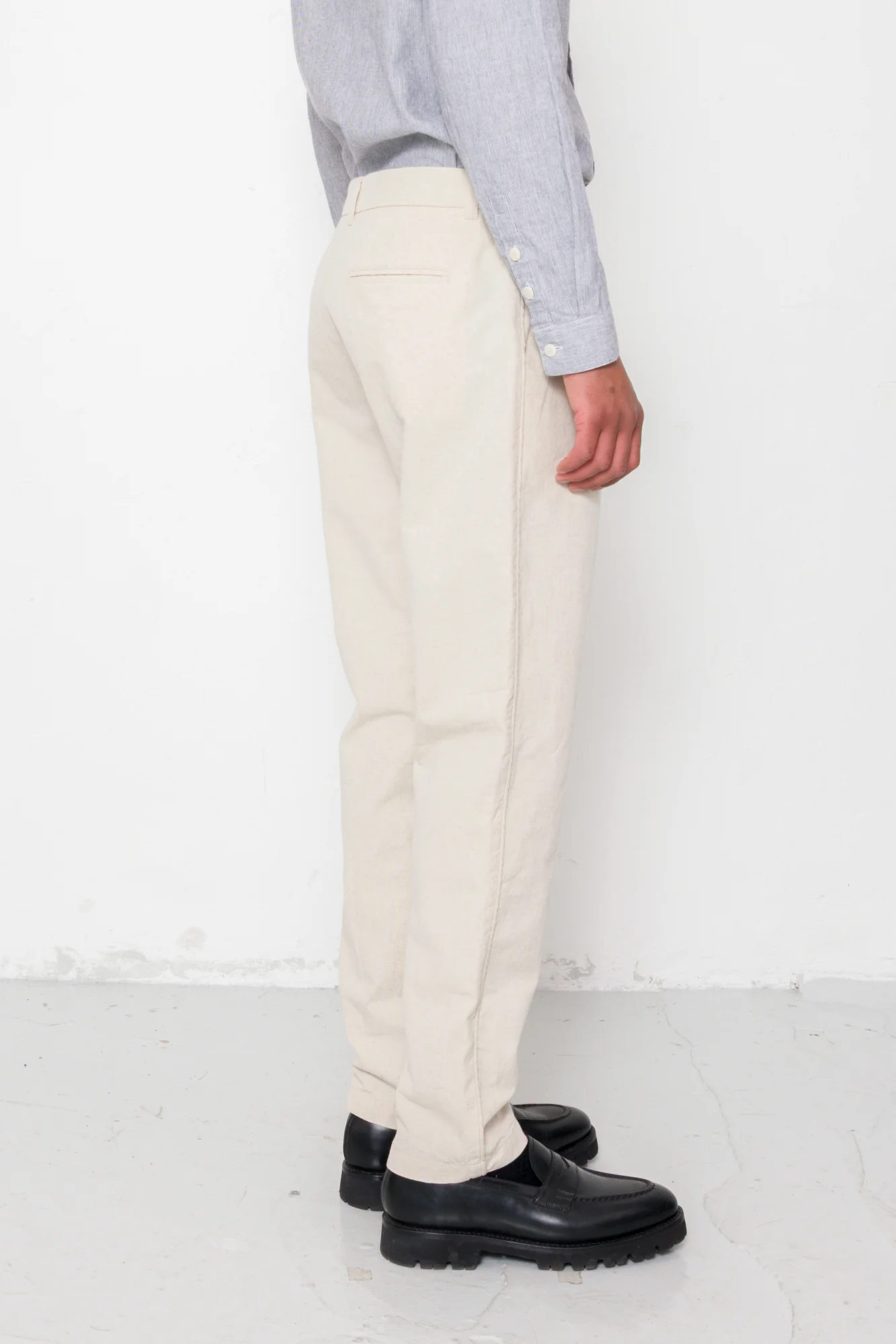 Fixed Waistband Cotton Linen Trouser - Natural Linen Canvas - Image 8