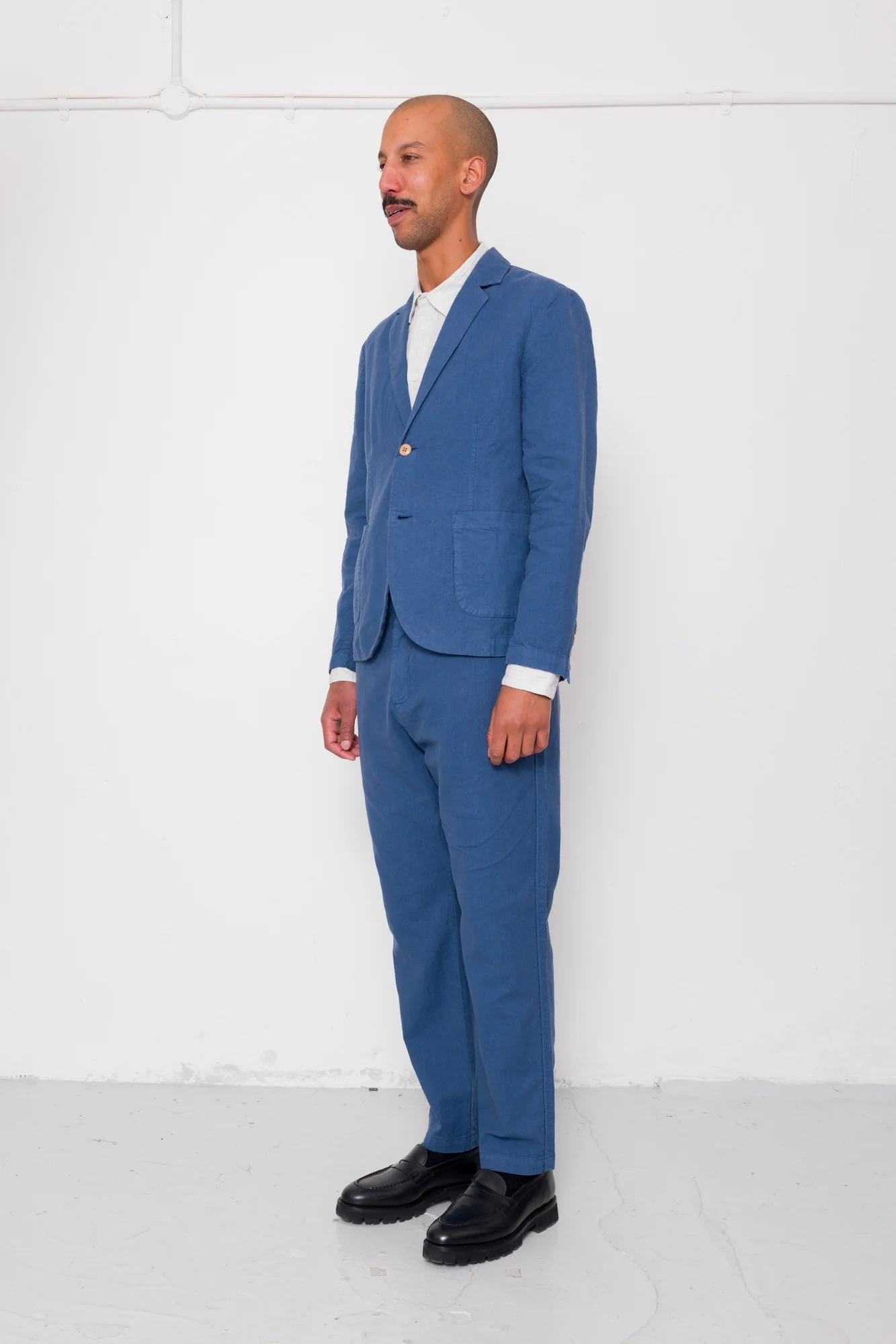 Fixed Waistband Cotton Linen Trouser - Woad - Image 6