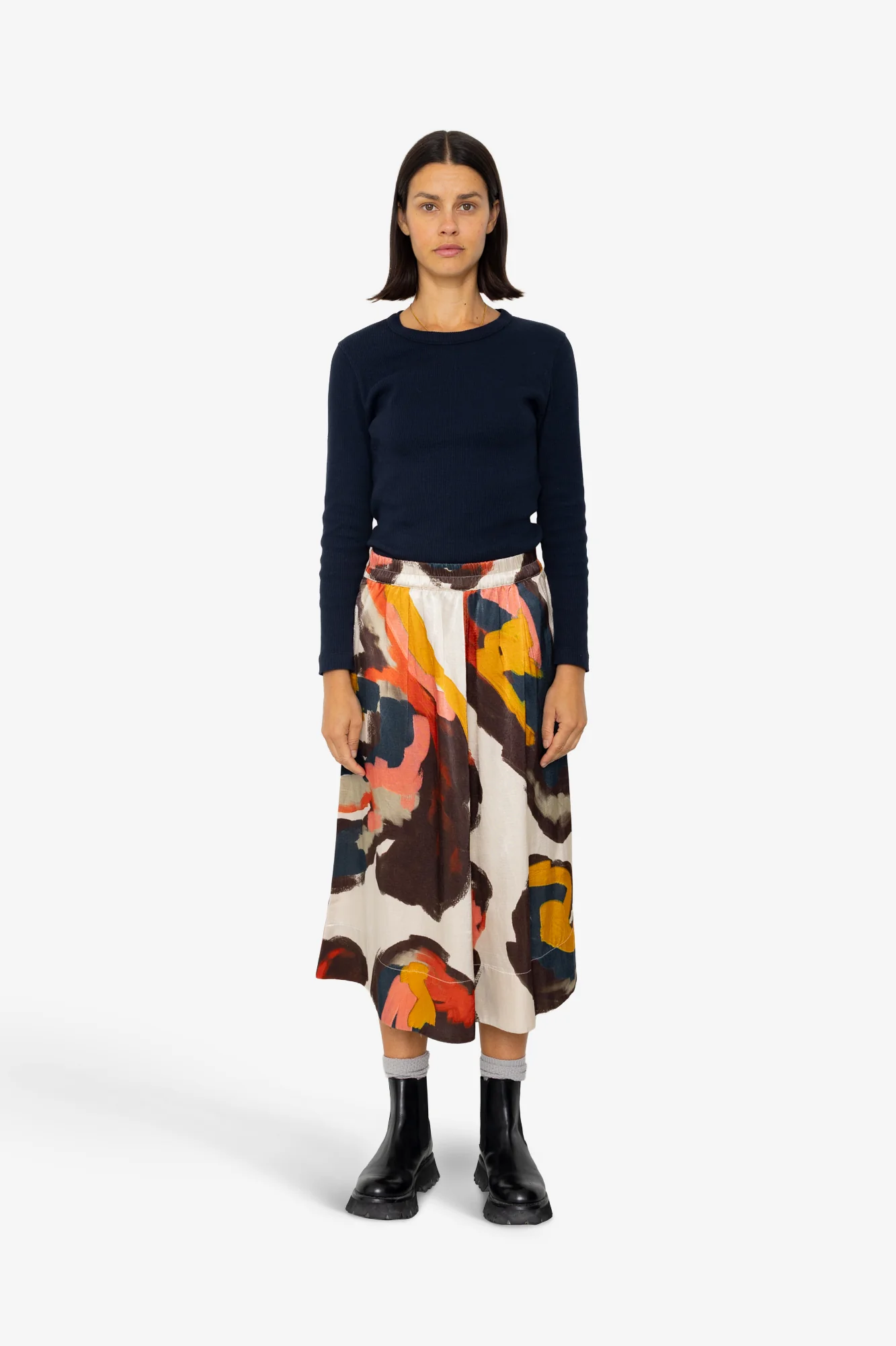 Full Seam Skirt - Impasto Print Satin - Image 3