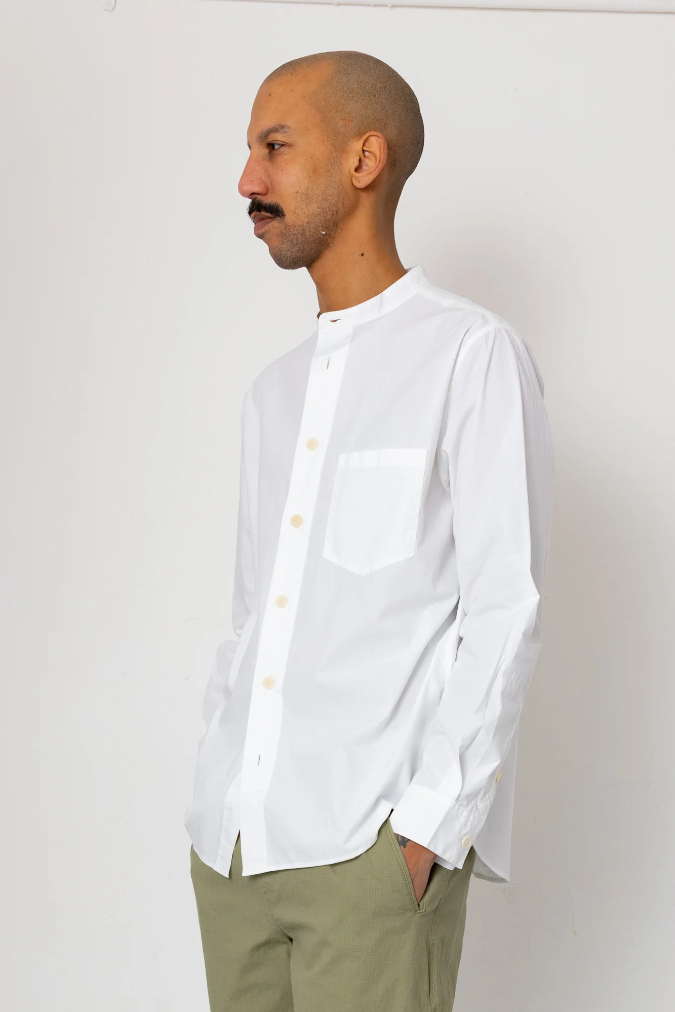 Grandad Collar Shirt - White - Image 4