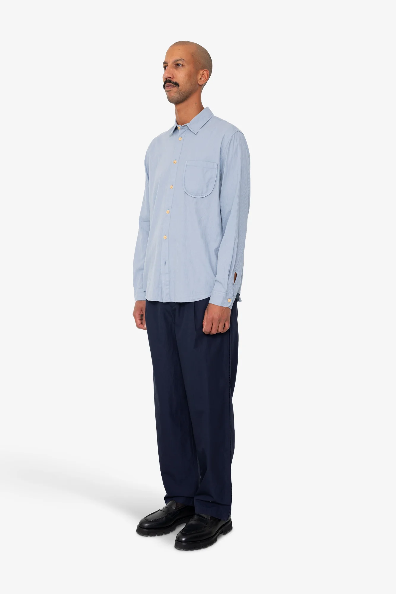 Herringbone Curve Shirt - Soft Blue - Image 3