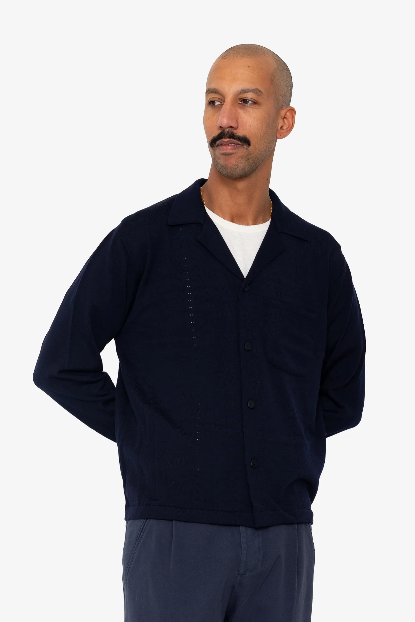 Folk Knitted Shirt - Navy - Image 7
