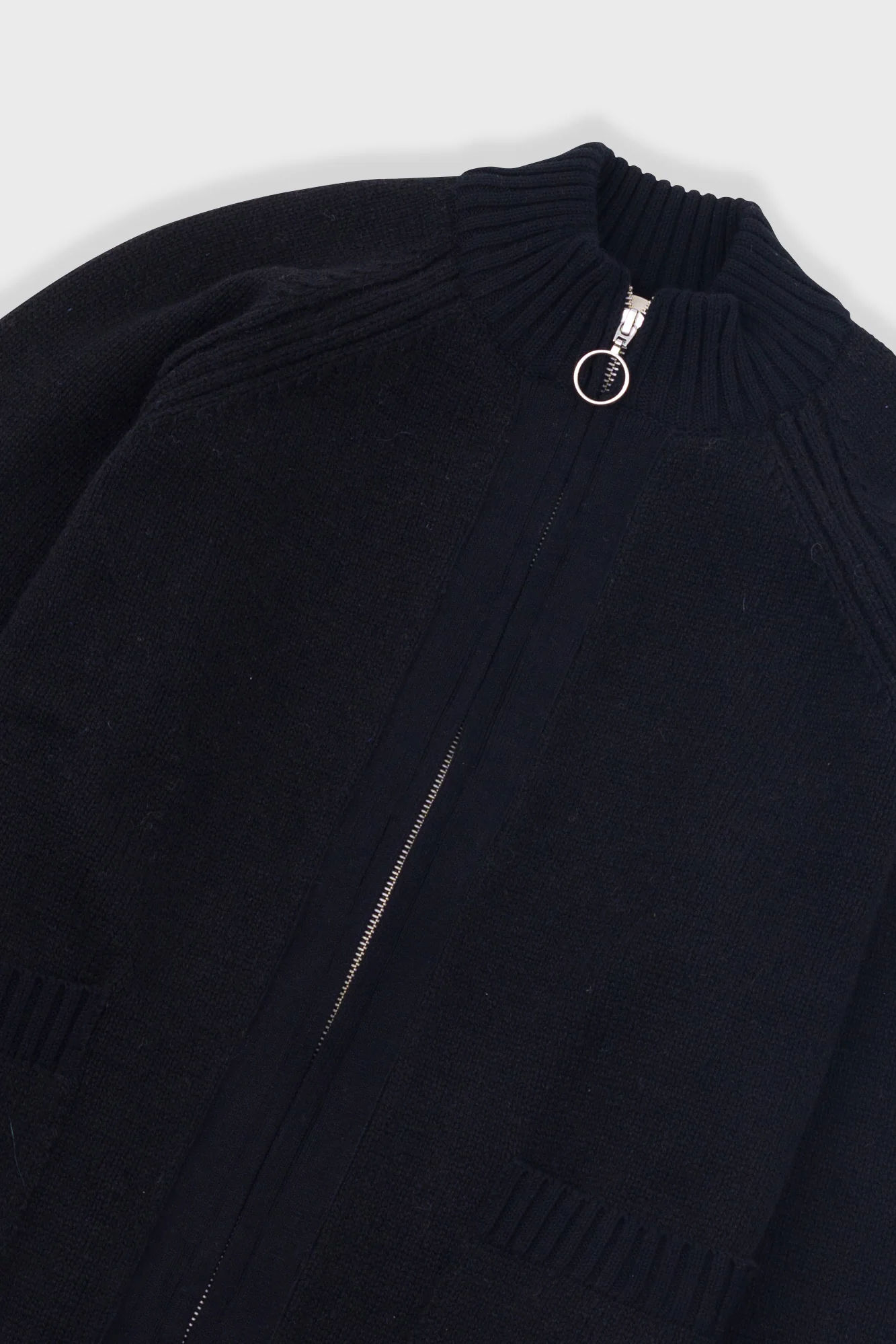 Knitted Zip Thru Bomber - Black - Image 5