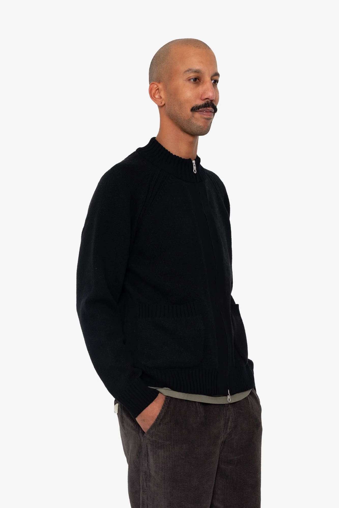 Knitted Zip Thru Bomber - Black - Image 6