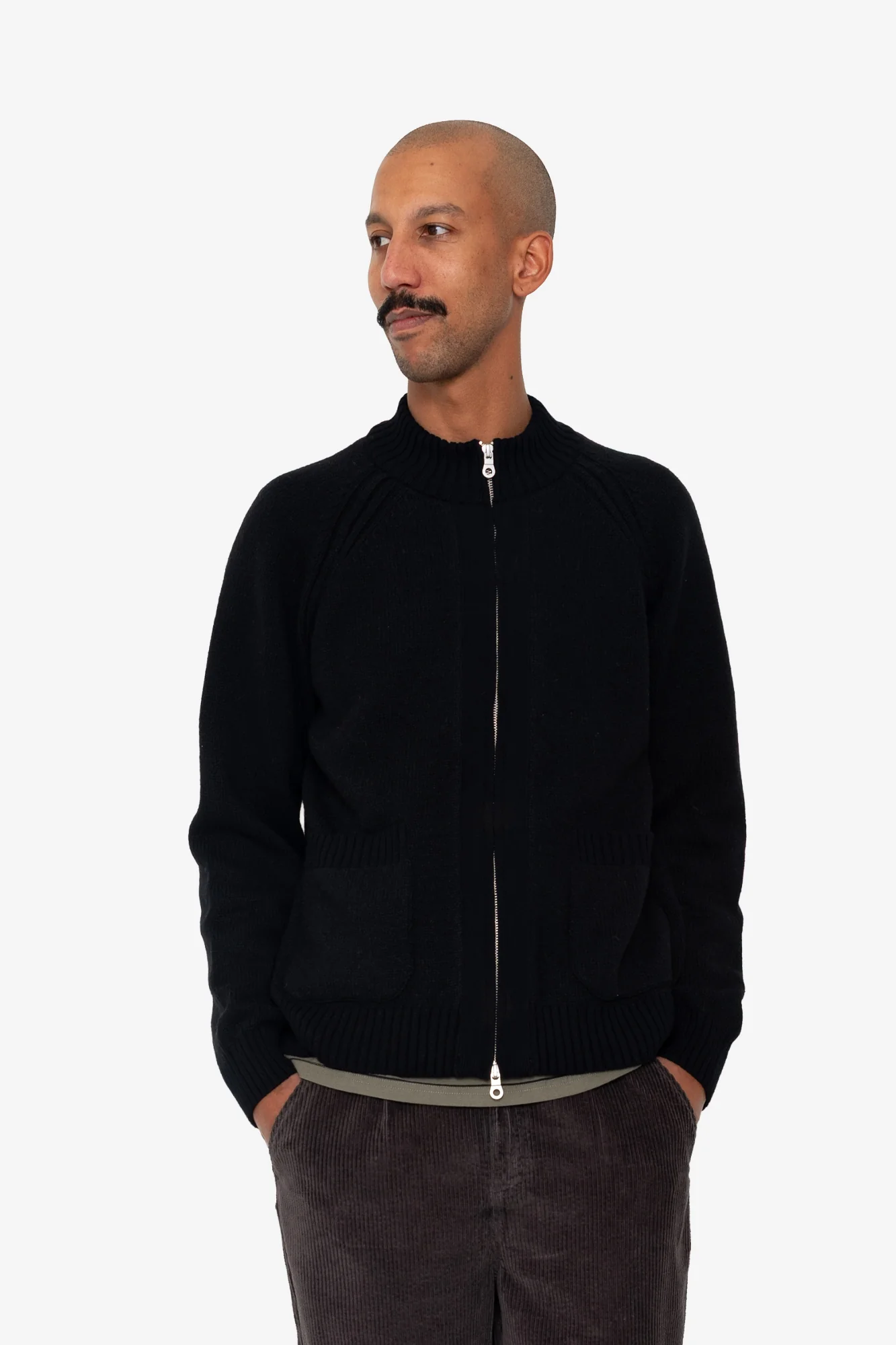 Knitted Zip Thru Bomber - Black - Image 7