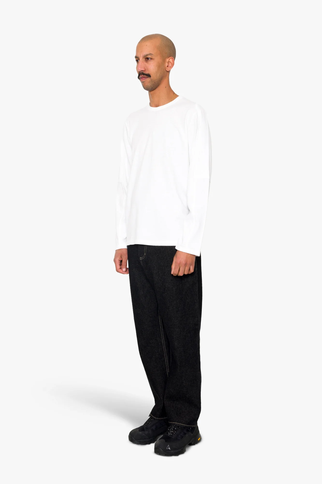 Long Sleeve Curve Panel T-Shirt - White Waffle - Image 3