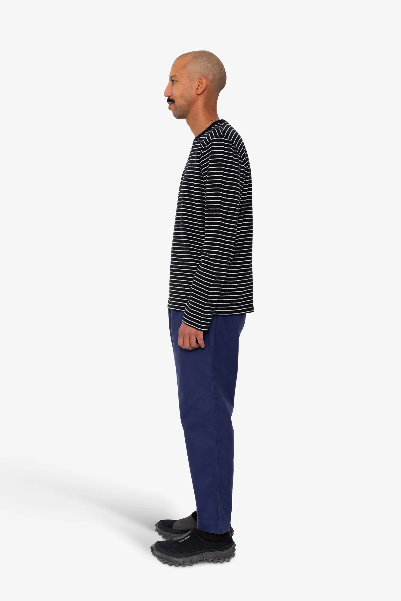 Long Sleeve Textured Striped T-Shirt - Black Ecru - Image 4
