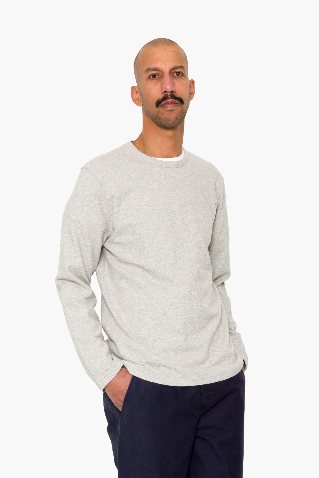 Long Sleeve Textured T-Shirt - Light Grey Melange - Image 7
