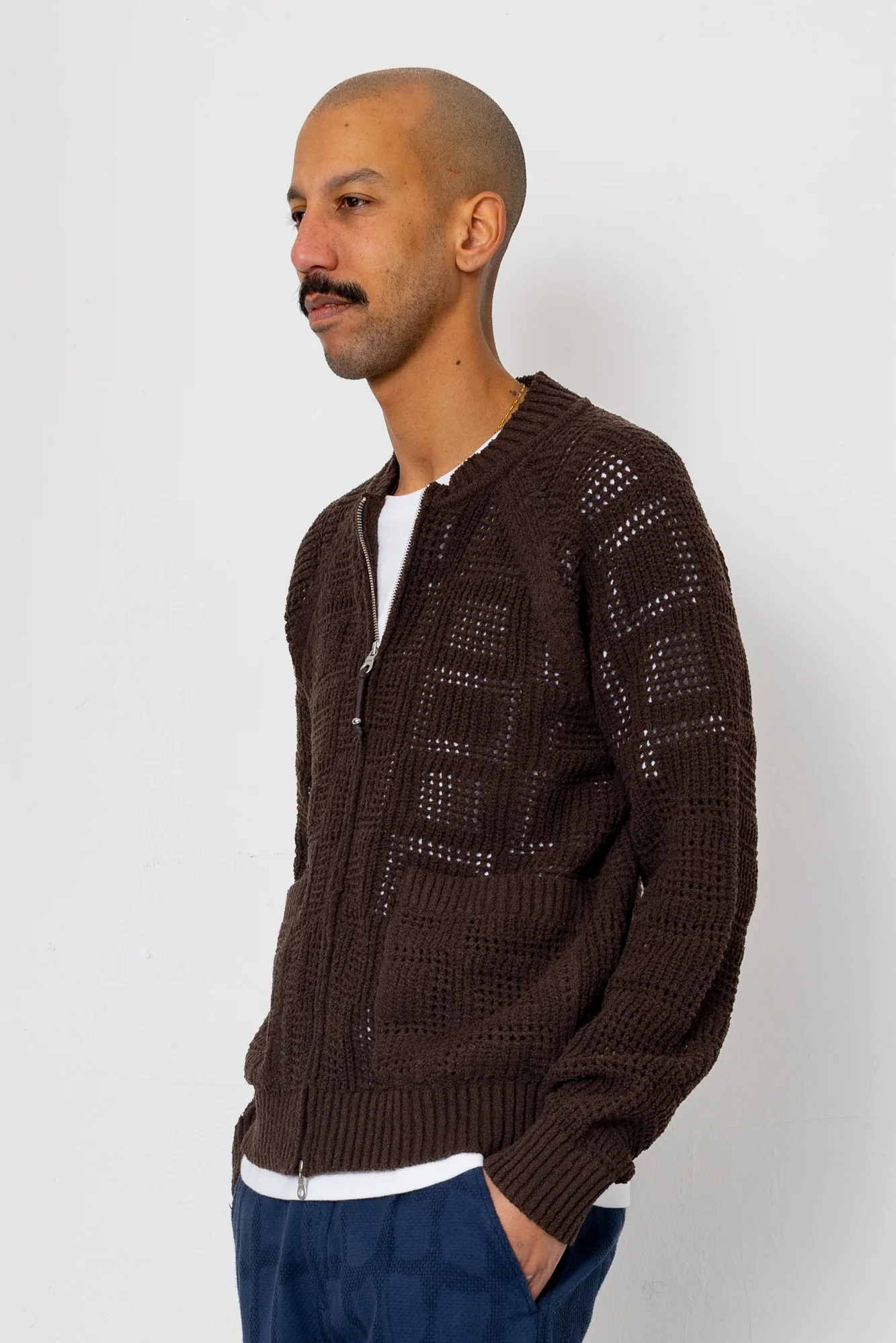 Open Knit Bomber - Chocolate - Image 3