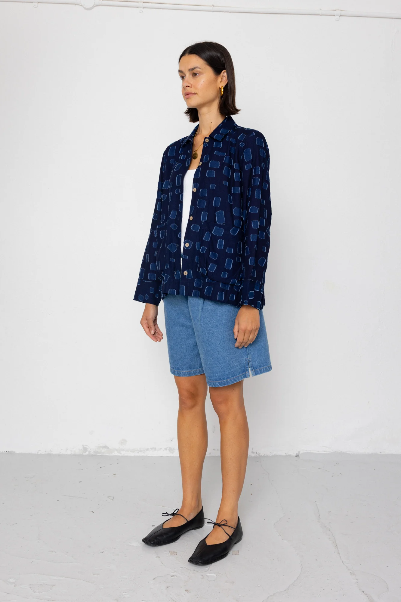 Pleated Shirt - Indigo Irregular Dot - Image 4