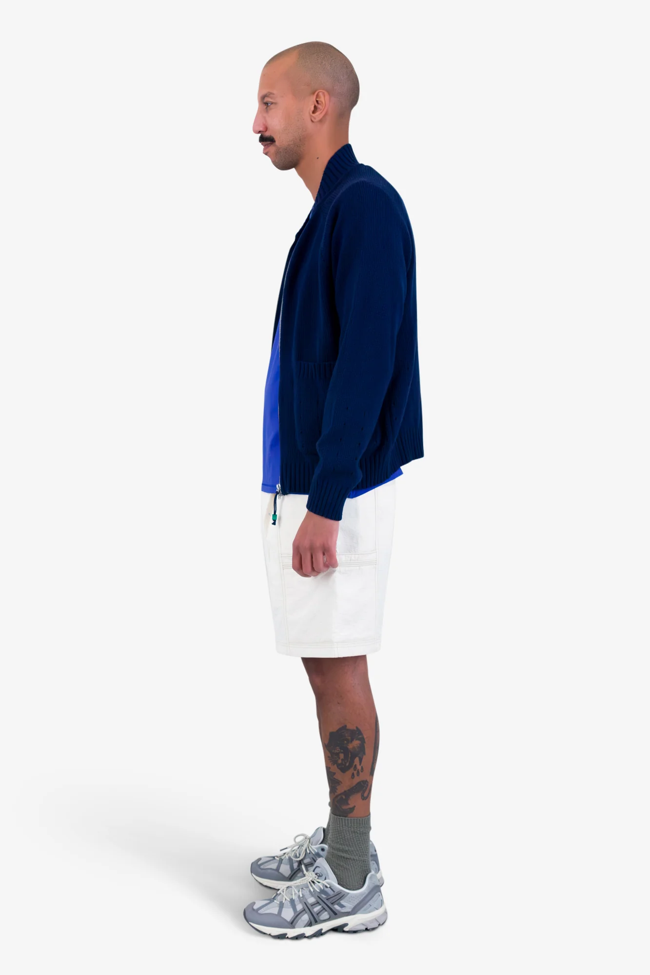 Pointelle Knit Bomber - Navy Melange - Image 4