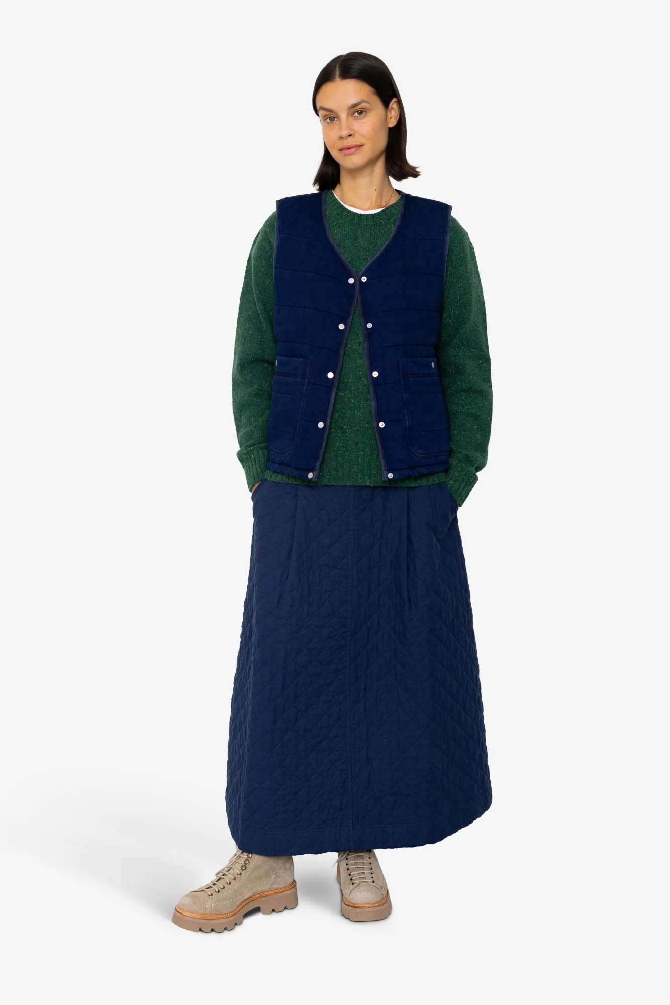 Quilted Gilet - Denim Herringbone - Image 8