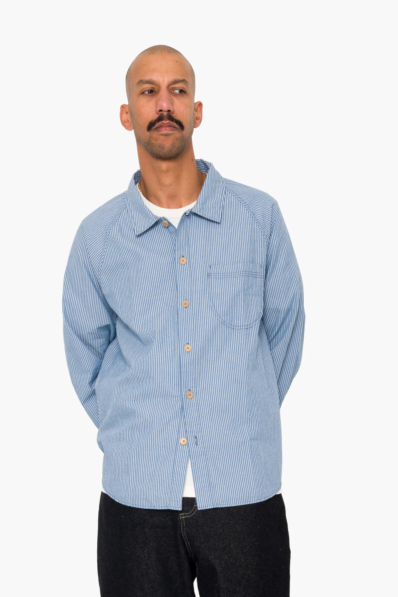 Raglan Shirt - Blue Crinkle Stripe - Image 6