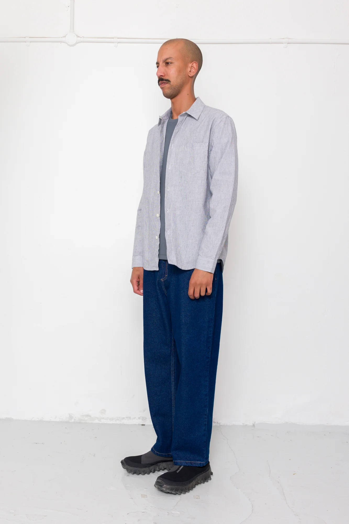 Relaxed Fit Shirt - Black Microstripe Linen - Image 3