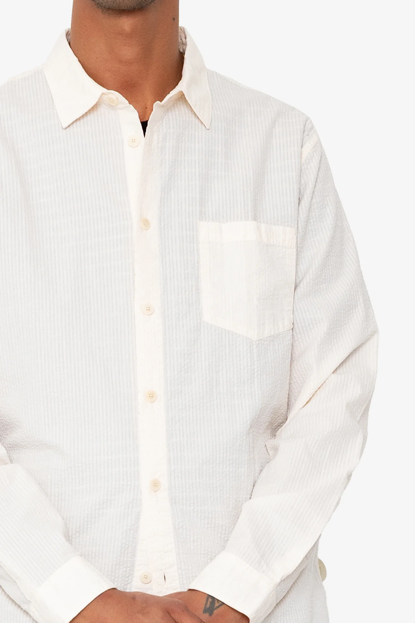 Relaxed Fit Shirt - Ecru Seersucker - Image 6