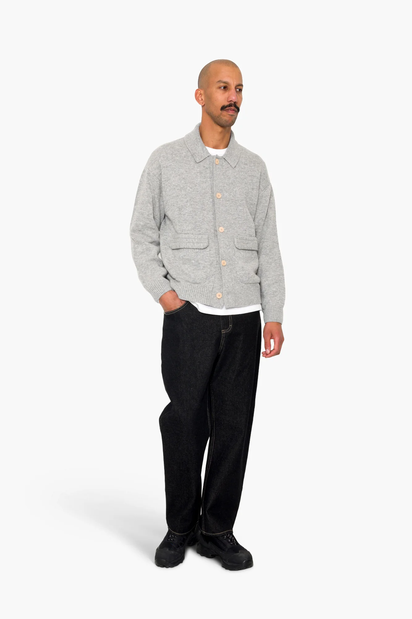 Rib Collared Cardigan - Silver Grey - Image 6