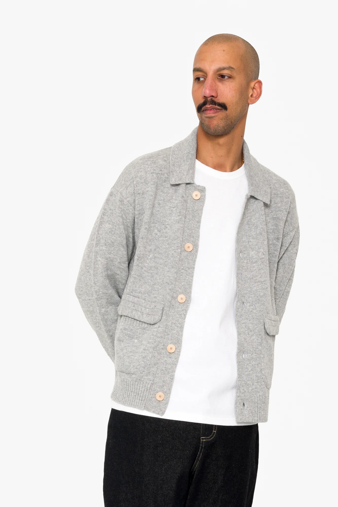 Rib Collared Cardigan - Silver Grey - Image 7
