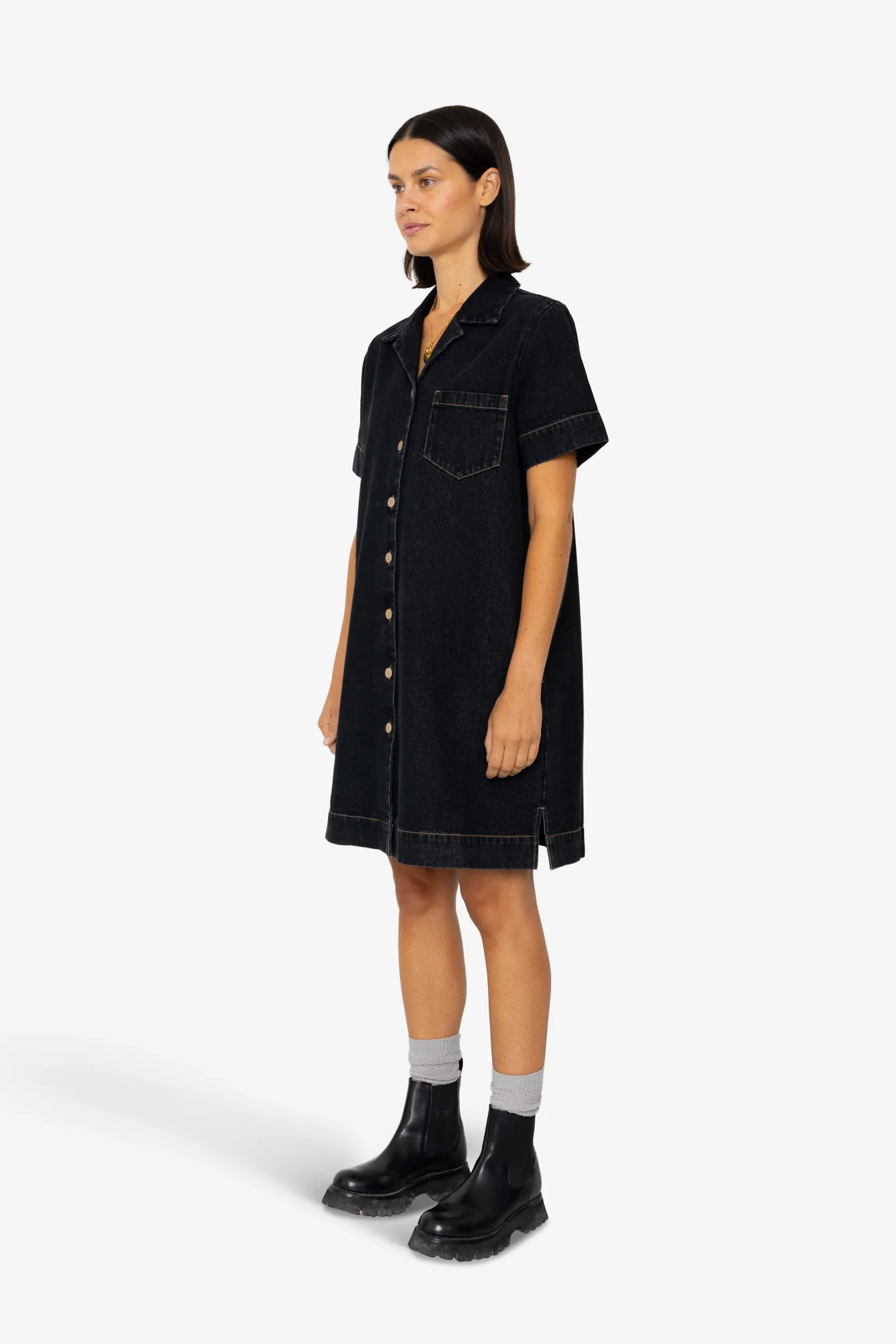 Shirt Dress - Washed Black Denim - Image 3