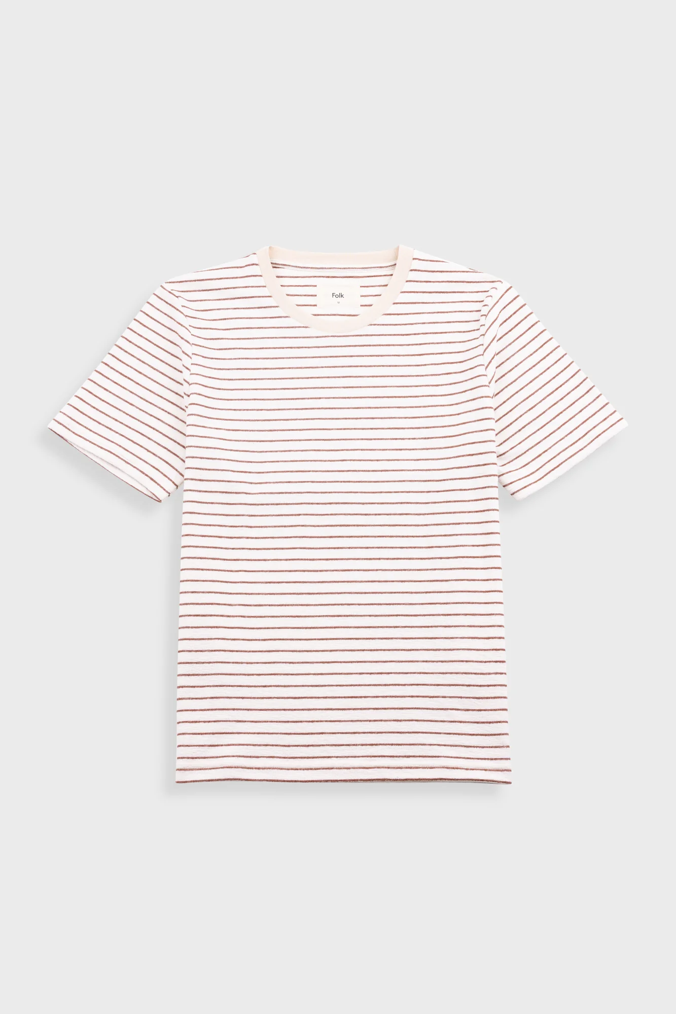 Short Sleeve Textured Striped T-Shirt - Ecru / Burnt Red