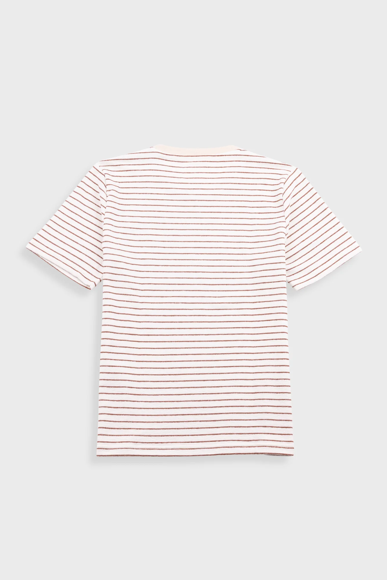 Short Sleeve Textured Striped T-Shirt - Ecru / Burnt Red - Image 9