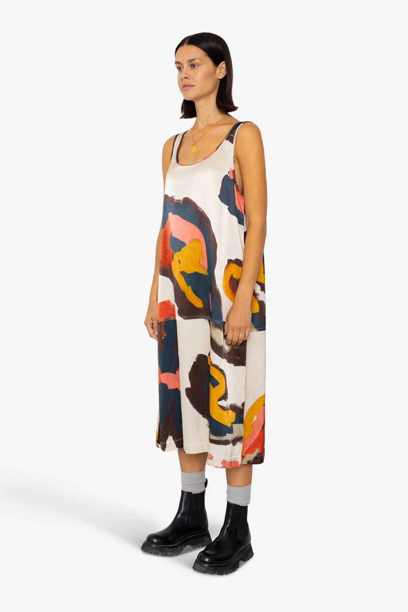 Slip Dress - Impasto Print Satin - Image 3