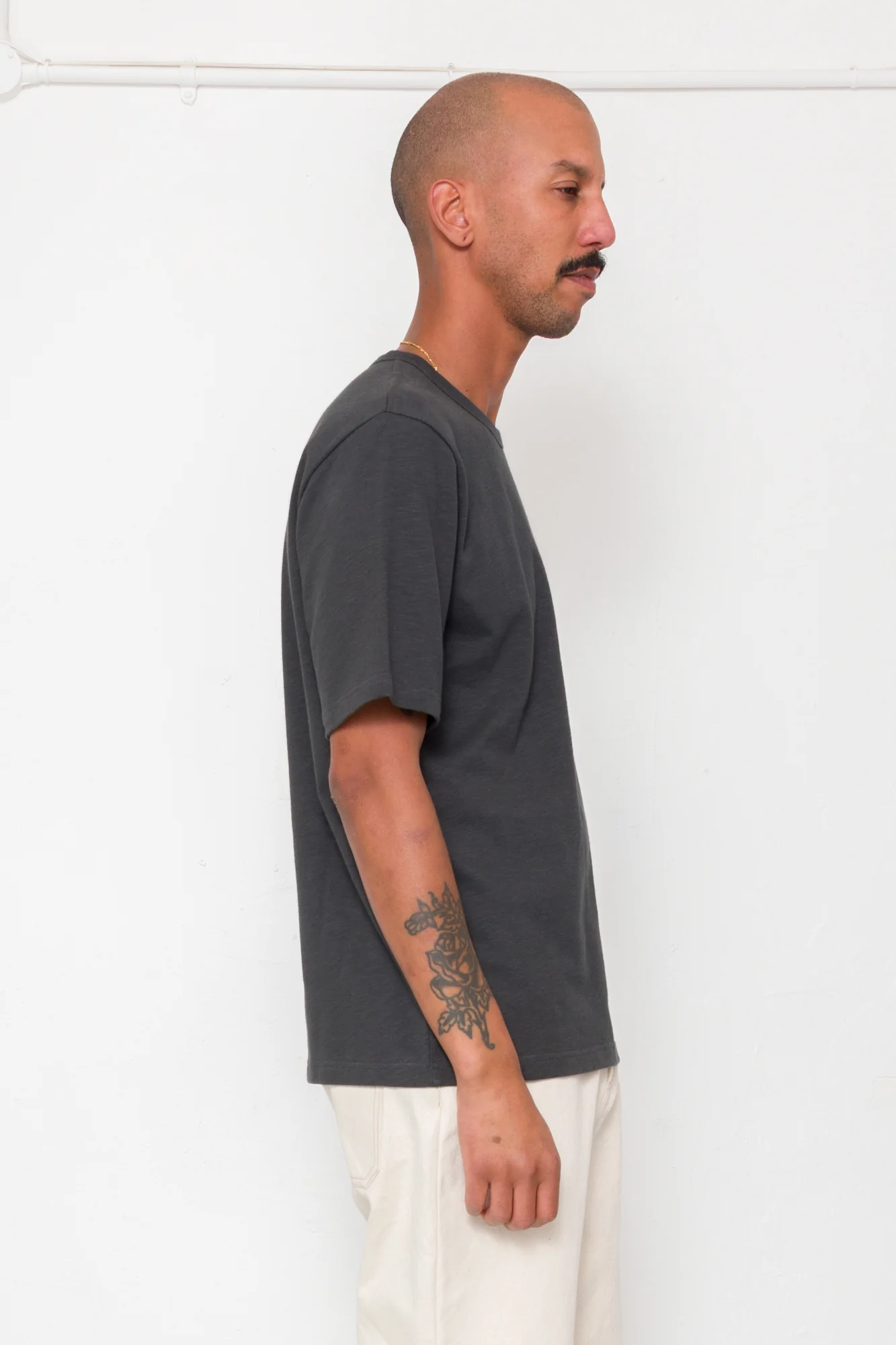 Slub Embroidered T-Shirt - Soft Black - Image 6