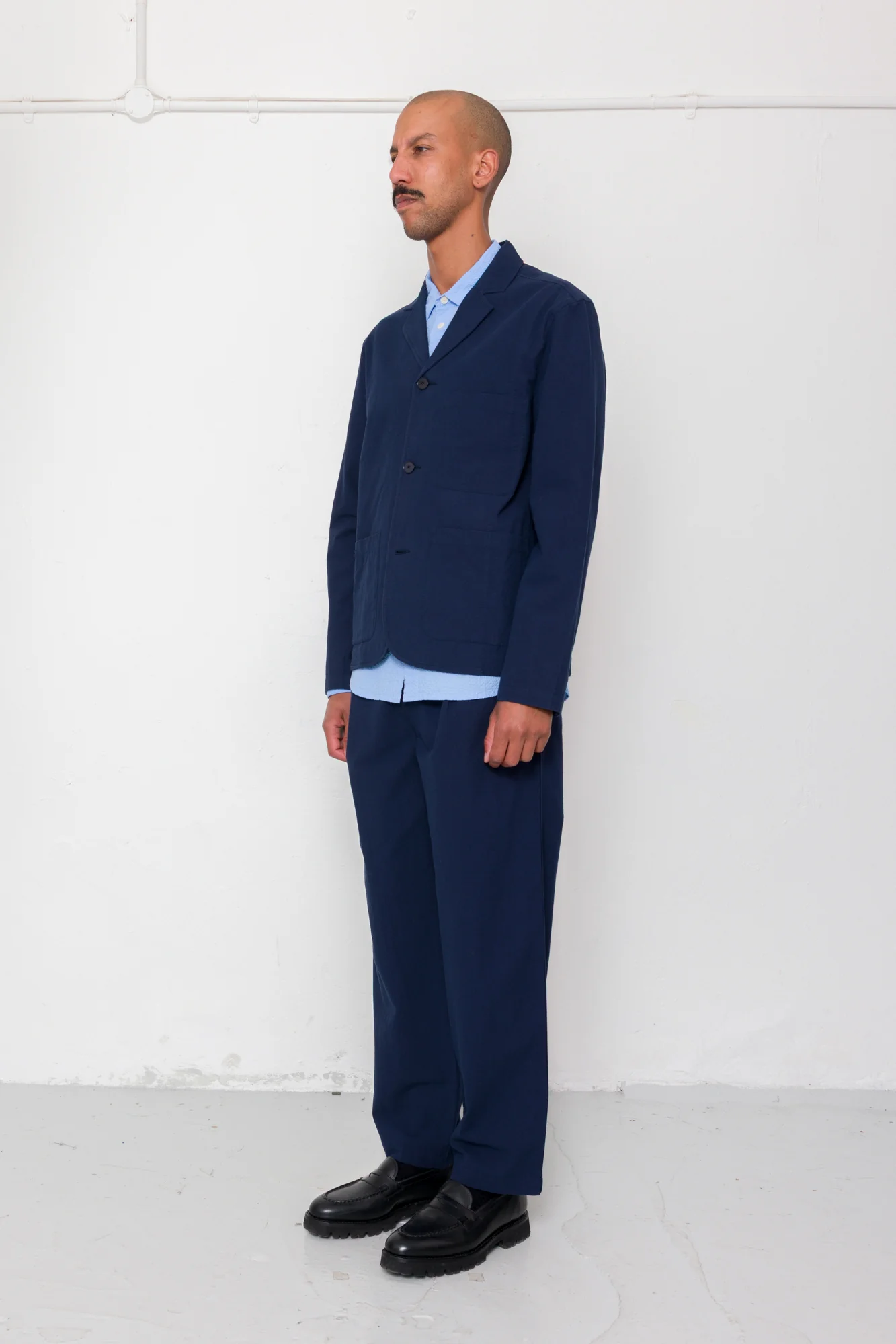 Wide Fit Blazer - Navy Textured Cotton - Image 3