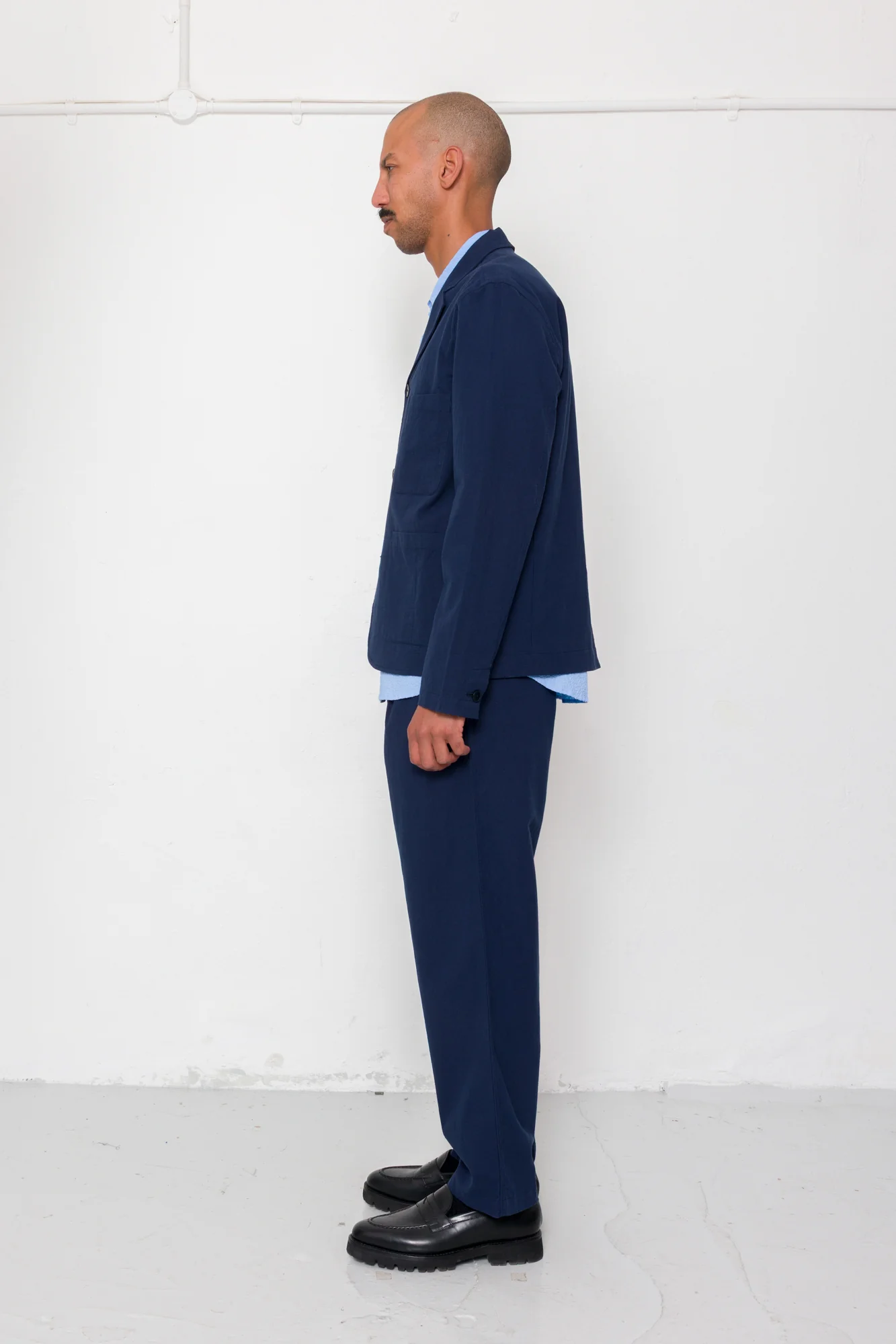Wide Fit Blazer - Navy Textured Cotton - Image 4