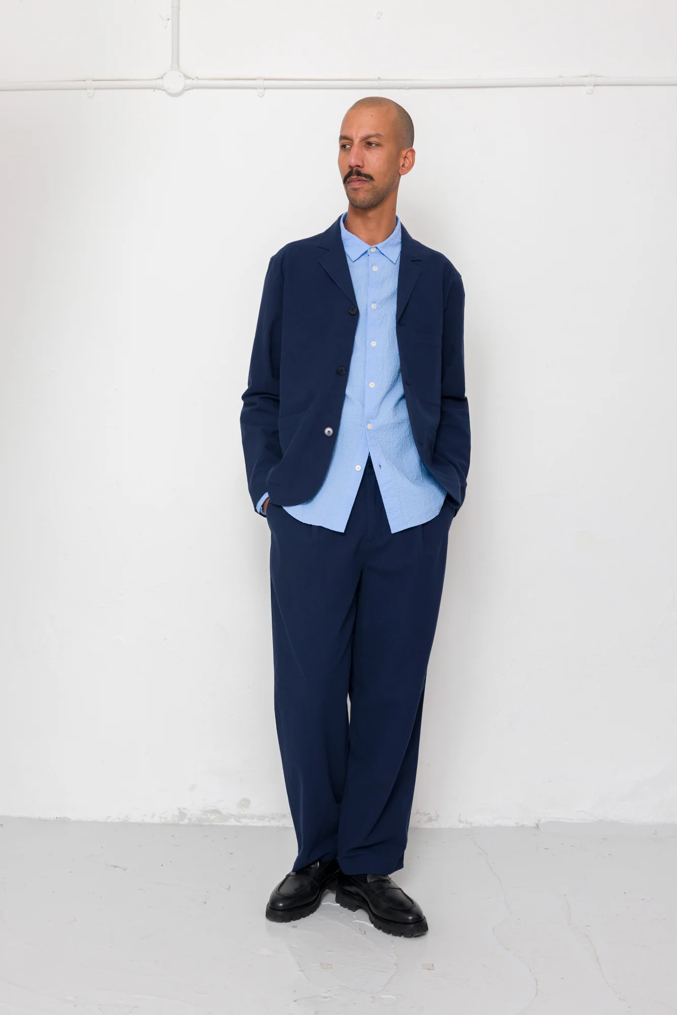 Wide Fit Blazer - Navy Textured Cotton - Image 7