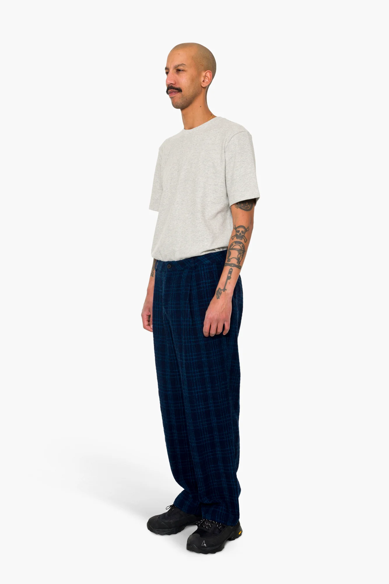 Wide Fit Trouser - Indigo Wool Check - Image 3