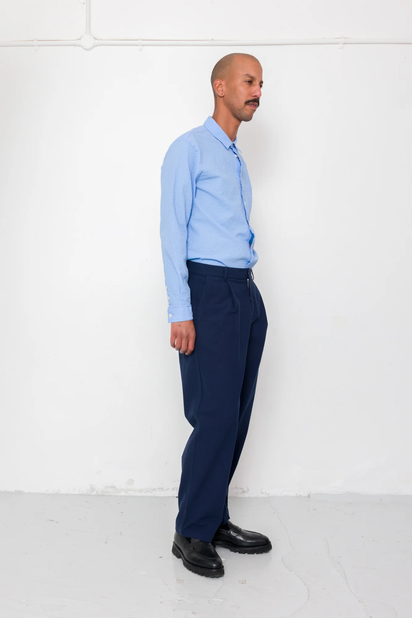 Wide Fit Trouser - Navy Textured Cotton - Image 8