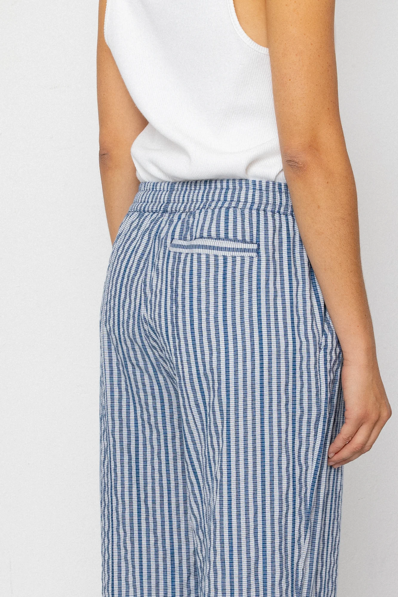 Wide Fit Trousers - Indigo Crinkle Mini Check - Image 4