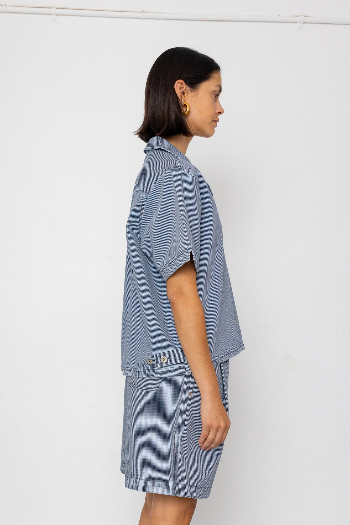 Workers Short Sleeve Shirt - Indigo Ticking Stripe - Image 9