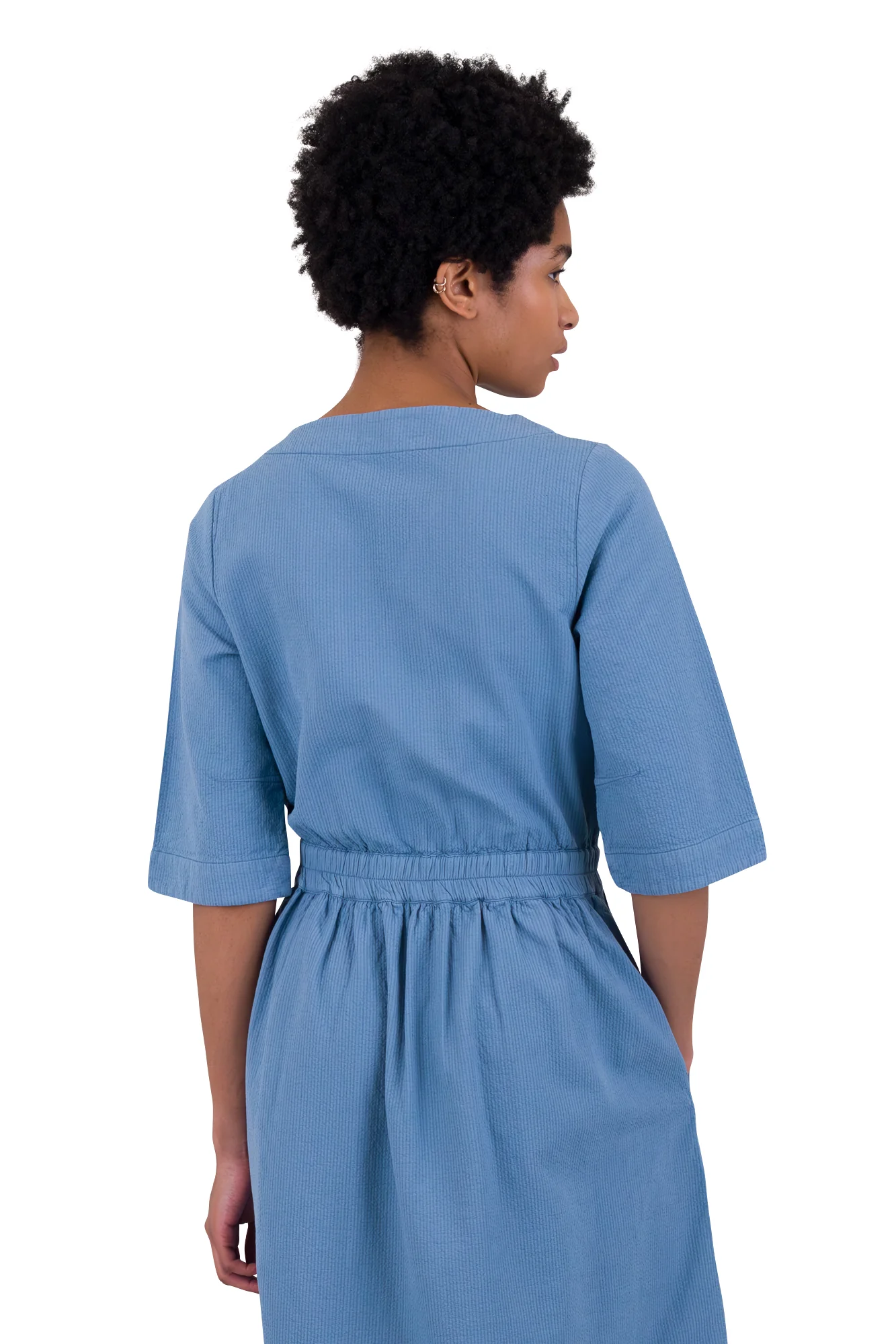 Gathered Dress - Light Indigo Topstitch - Image 6