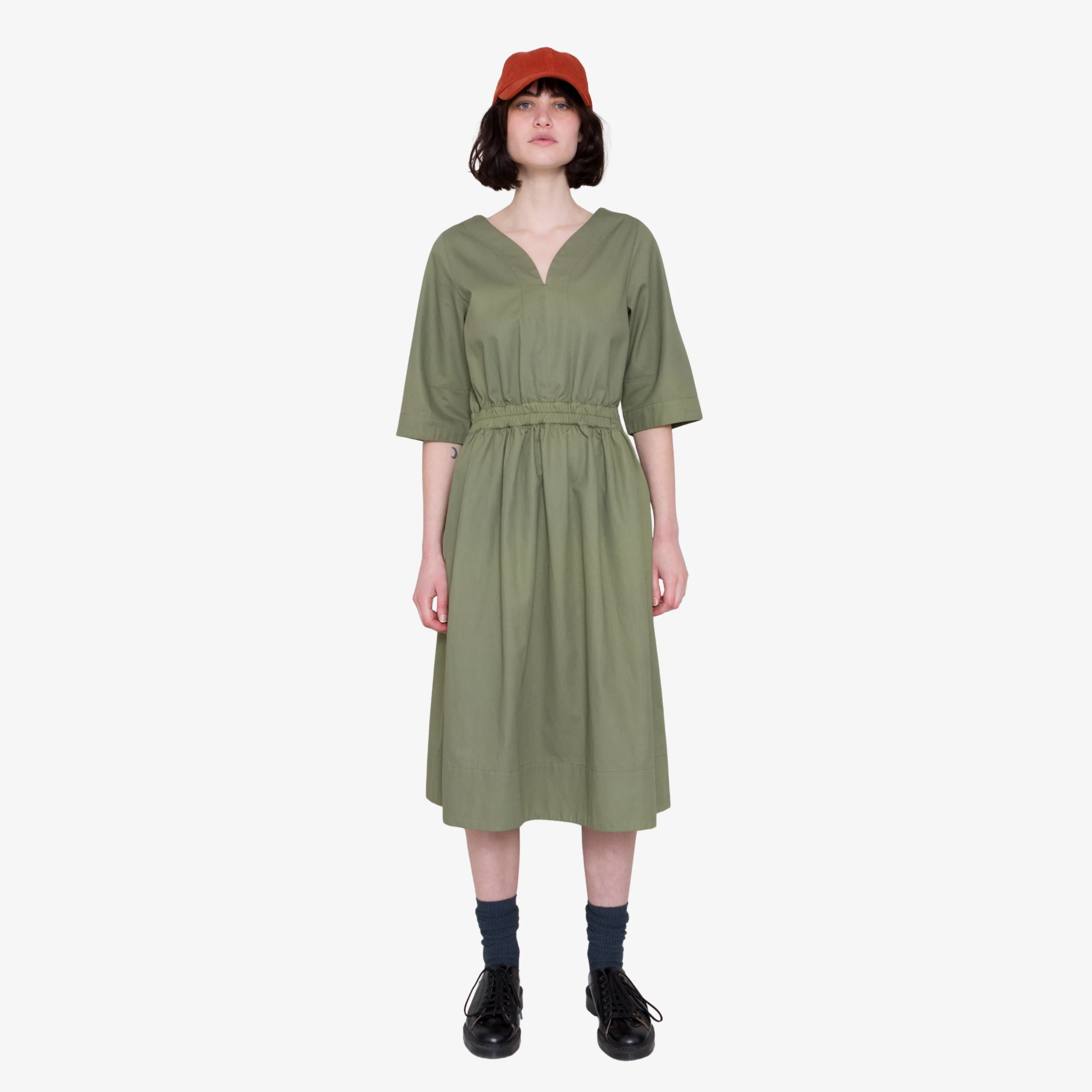Gathered Dress - Olive Twill