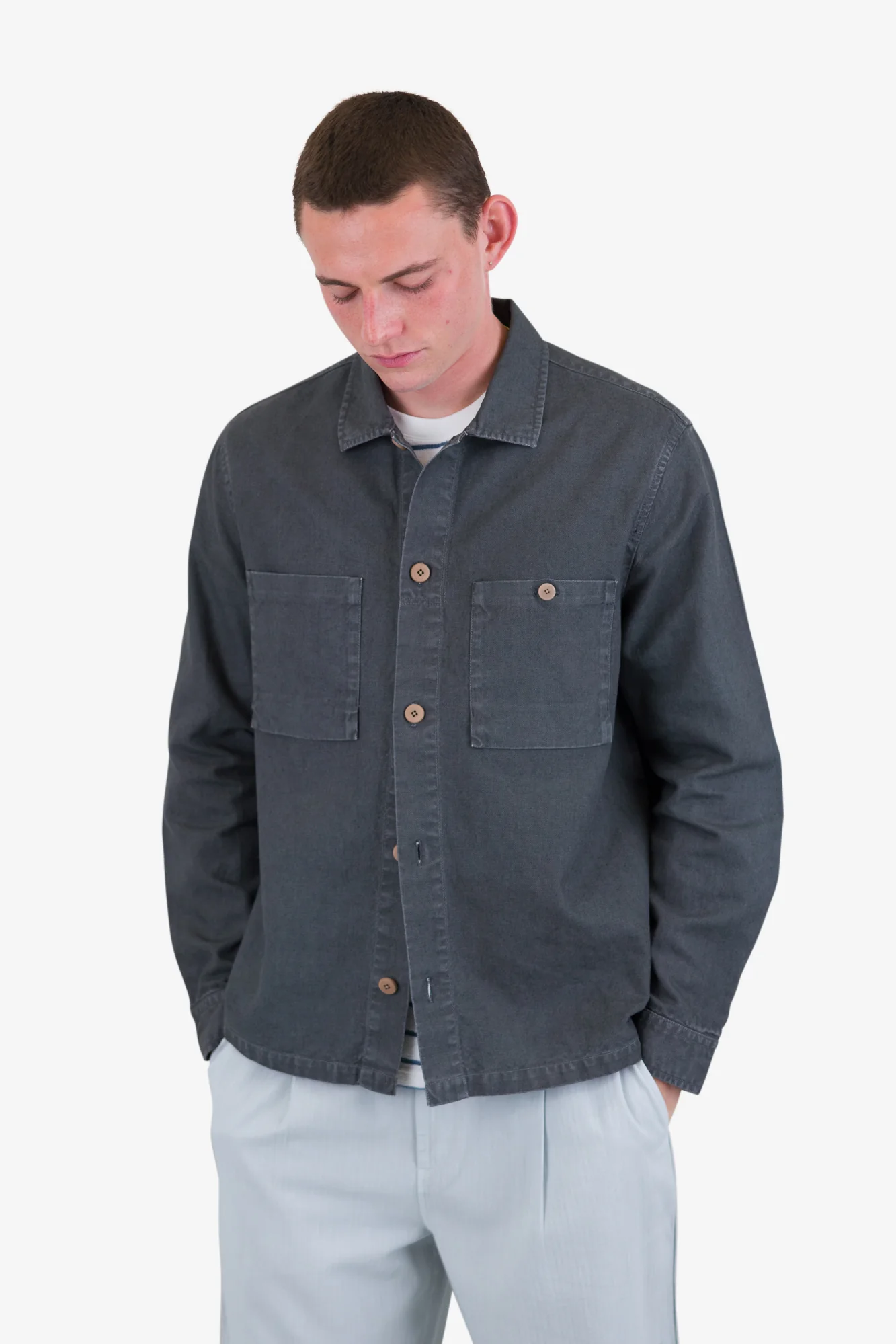 Patch Overshirt - Charcoal Hemp Canvas - Image 7