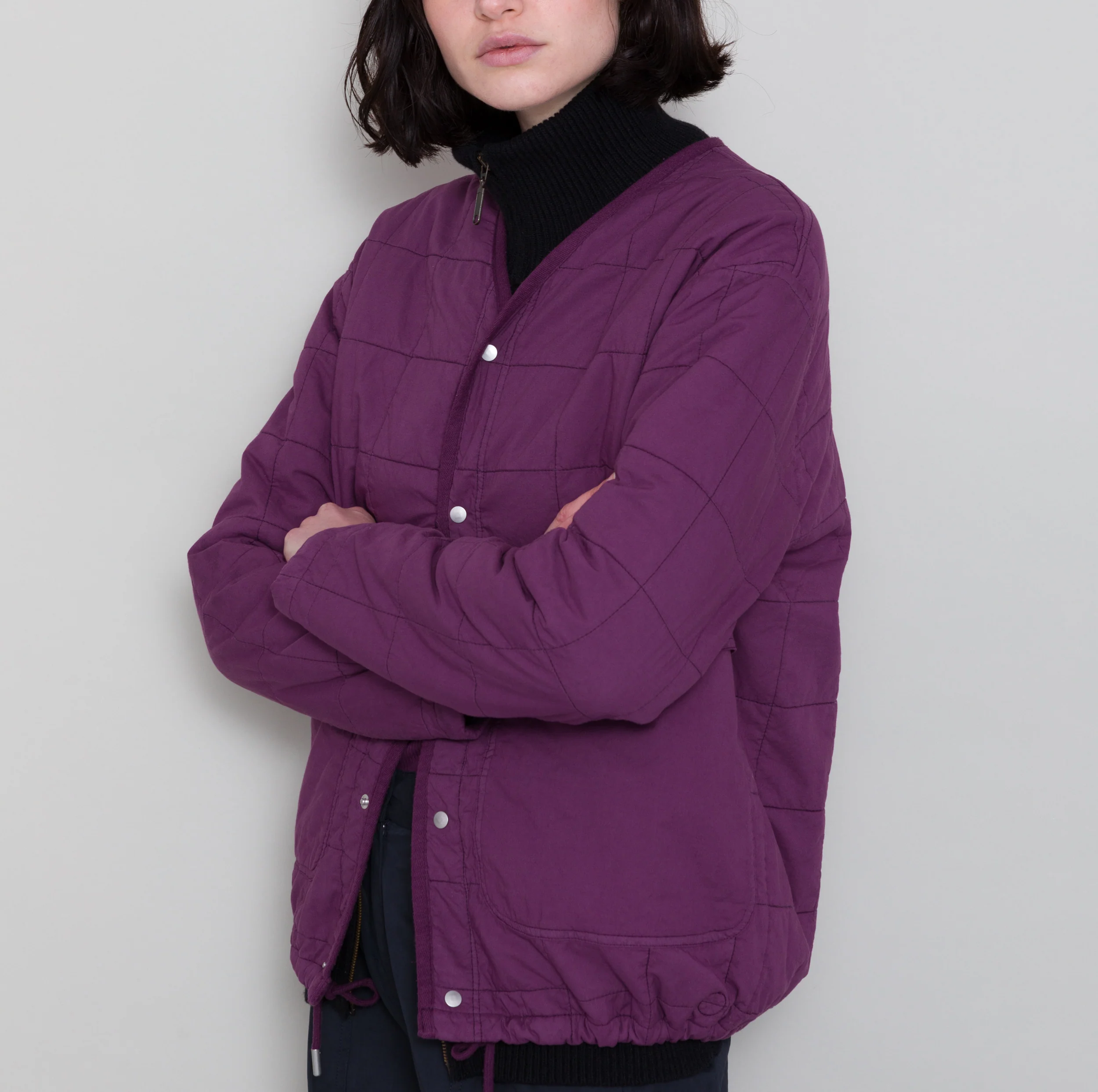 Qulited Boxy Jacket - Wine - Image 9