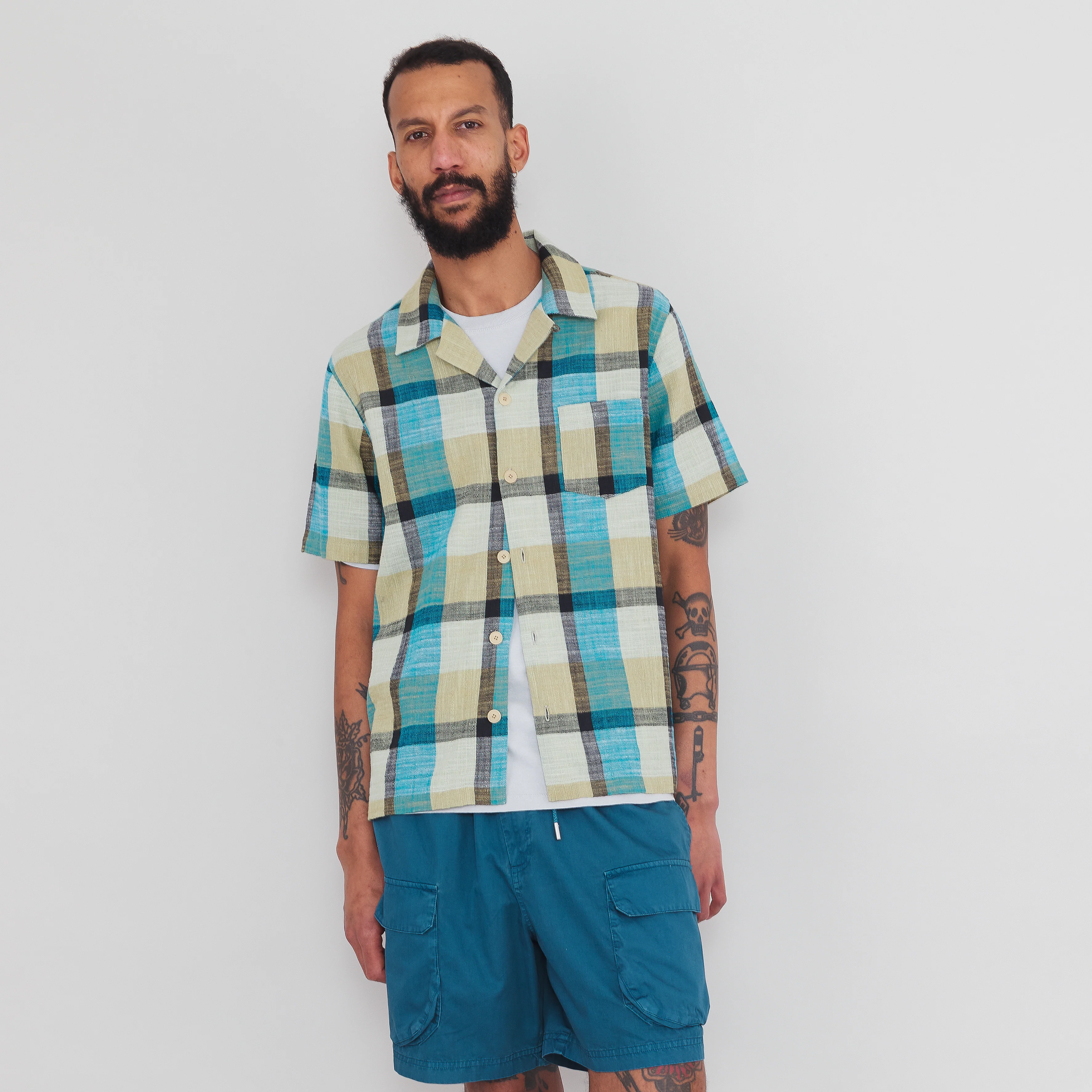 Short Sleeve Soft Collar Shirt - Multigingham Check